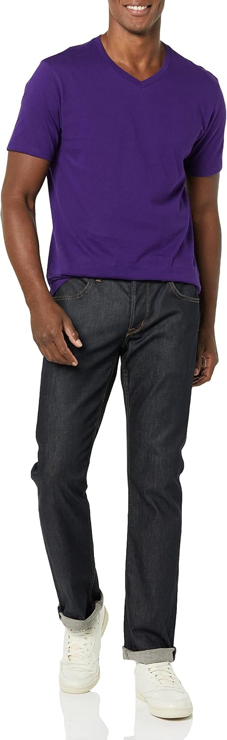 image:imageAmazon Essentials Mens Cotton ShortSleeve VNeck TShirts Pack of 2BlackDark Purple
