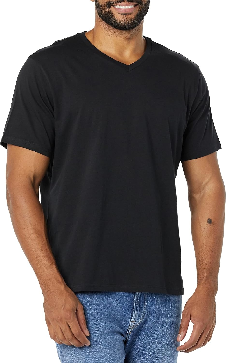 image:imageAmazon Essentials Mens Cotton ShortSleeve VNeck TShirts Pack of 2BlackNavy