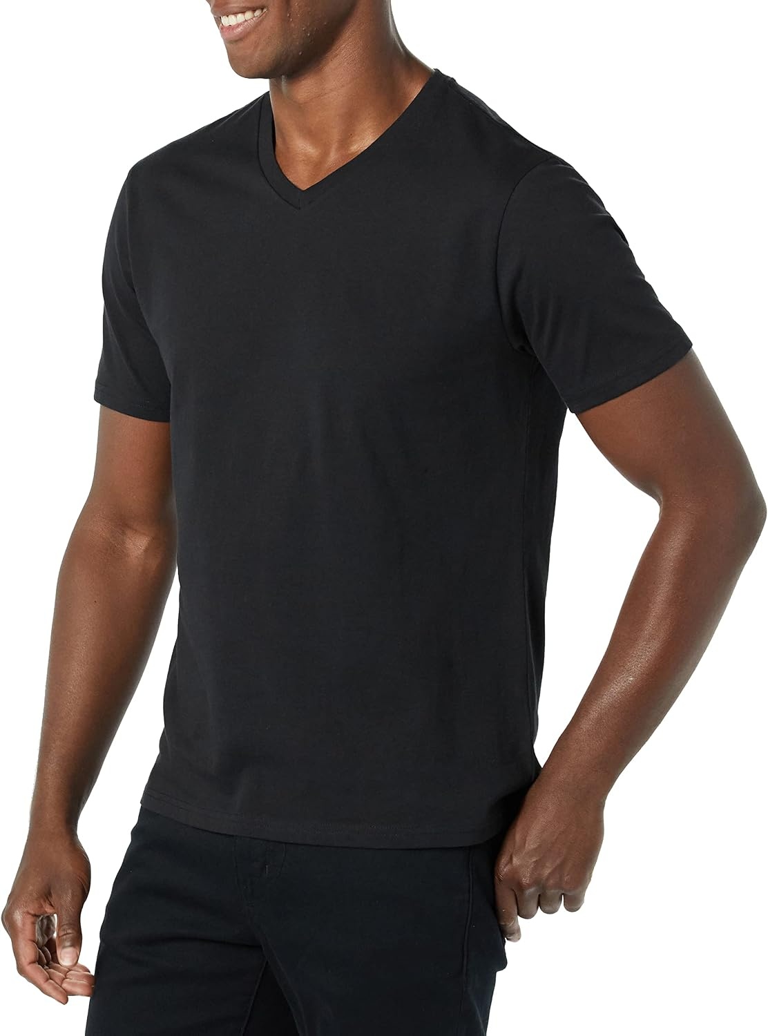 image:imageAmazon Essentials Mens Cotton ShortSleeve VNeck TShirts Pack of 2BlackNavy