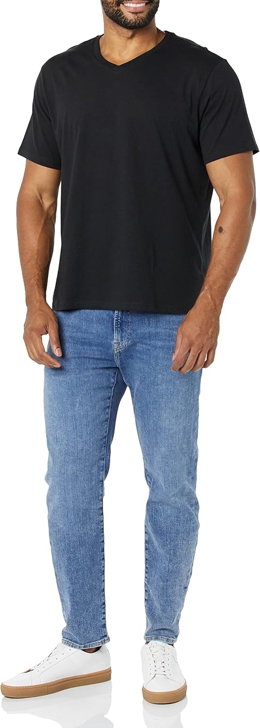 image:imageAmazon Essentials Mens Cotton ShortSleeve VNeck TShirts Pack of 2BlackNavy