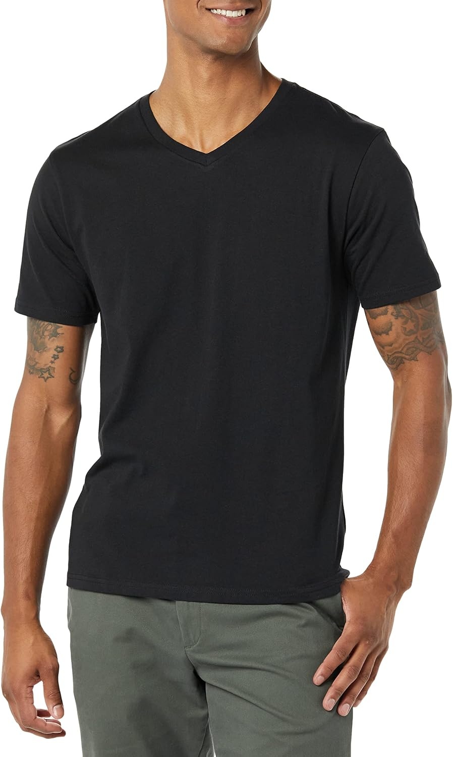 image:imageAmazon Essentials Mens Cotton ShortSleeve VNeck TShirts Pack of 2BlackOlive