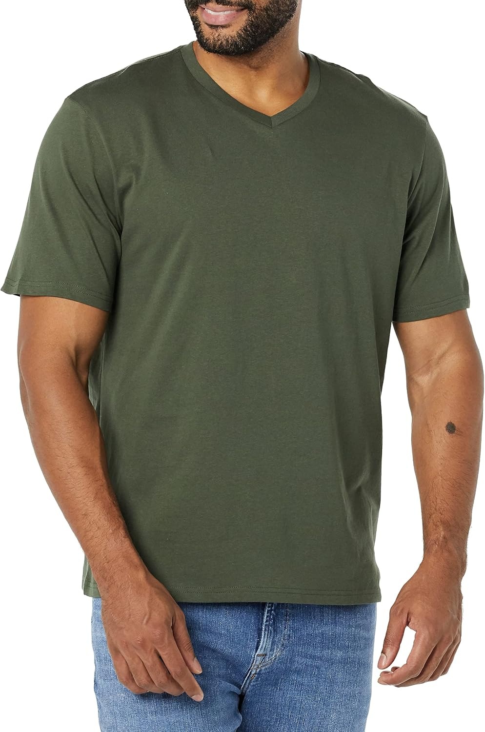 image:imageAmazon Essentials Mens Cotton ShortSleeve VNeck TShirts Pack of 2BlackOlive