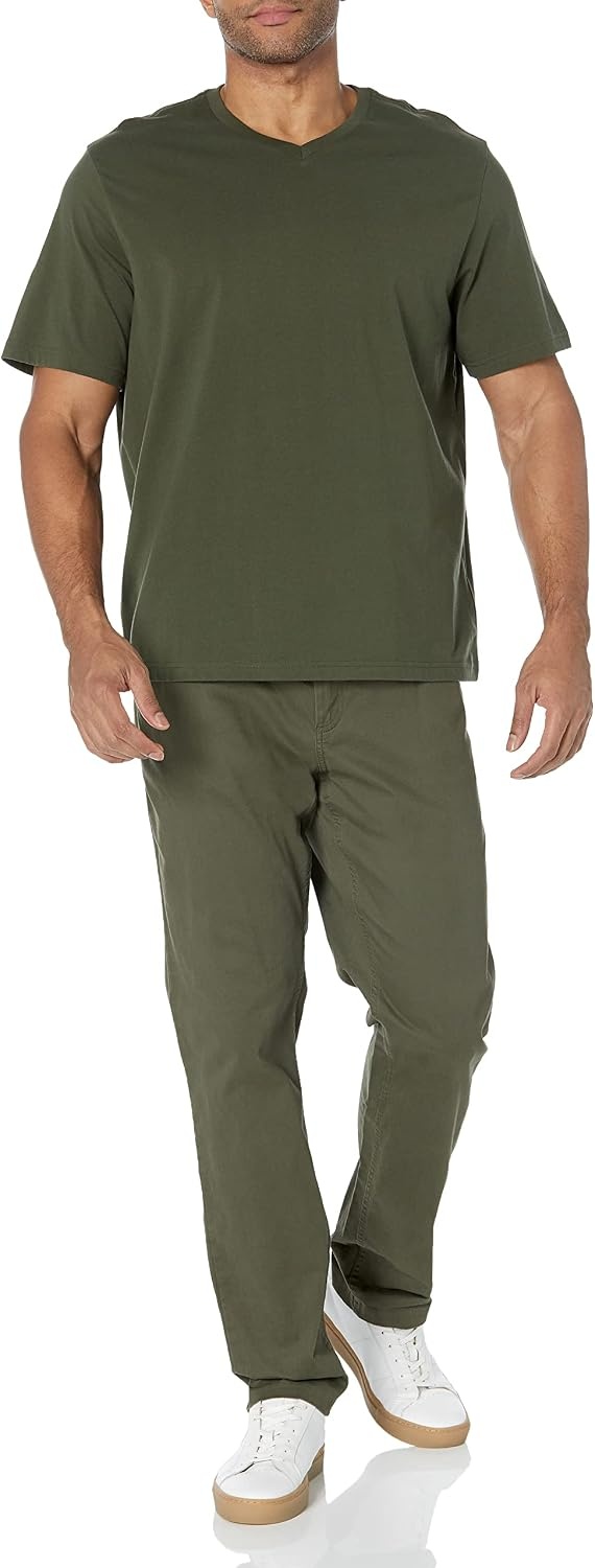 image:imageAmazon Essentials Mens Cotton ShortSleeve VNeck TShirts Pack of 2BlackOlive