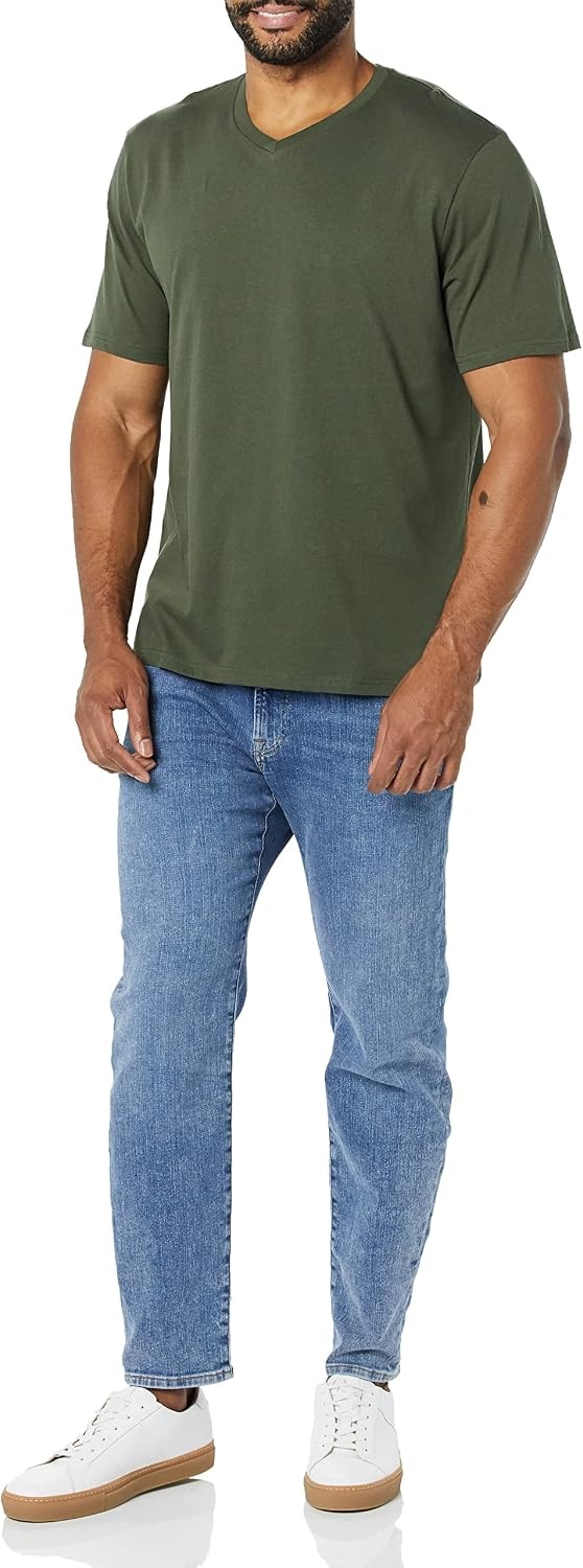 image:imageAmazon Essentials Mens Cotton ShortSleeve VNeck TShirts Pack of 2BlackOlive