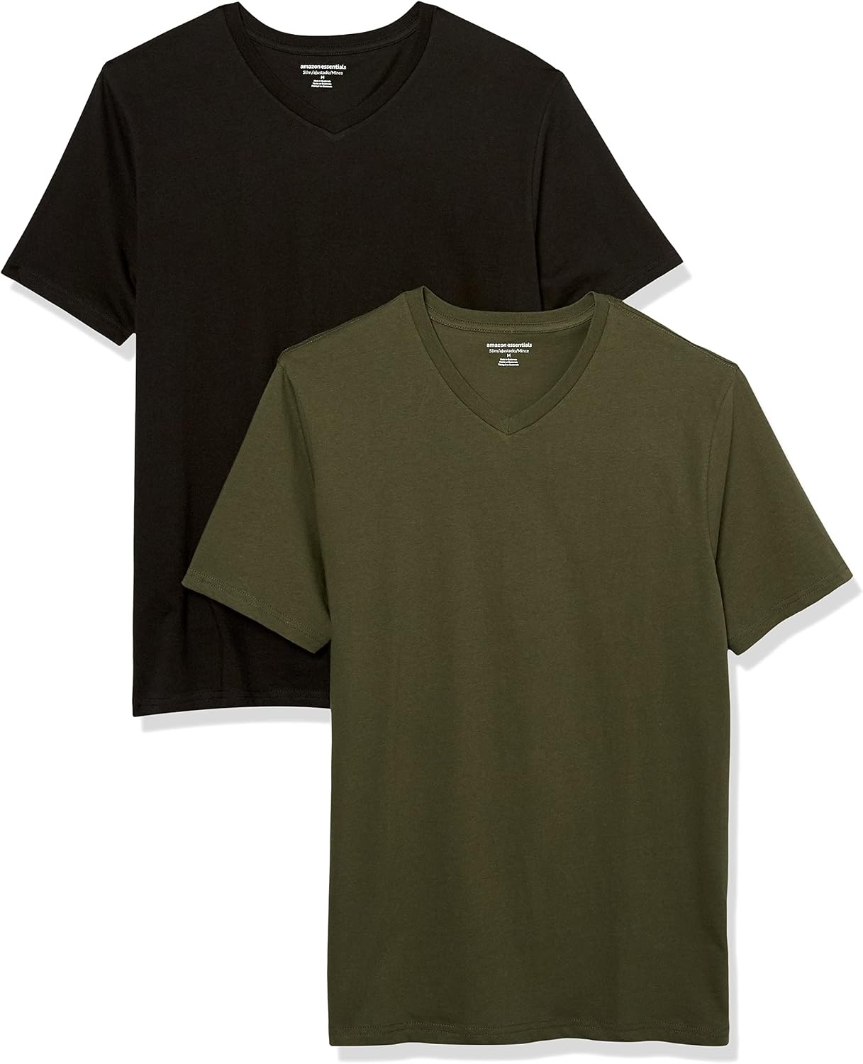 image:imageAmazon Essentials Mens Cotton ShortSleeve VNeck TShirts Pack of 2BlackOlive