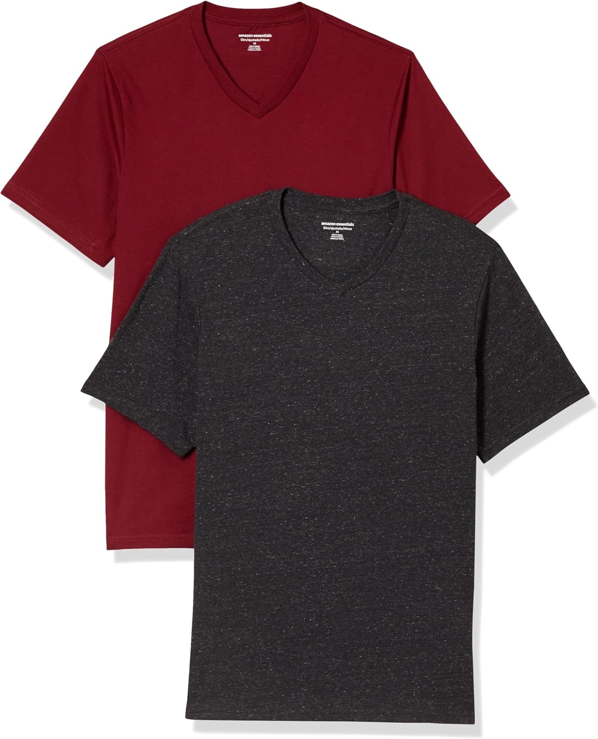 image:imageAmazon Essentials Mens Cotton ShortSleeve VNeck TShirts Pack of 2Charcoal HeatherBurgundy