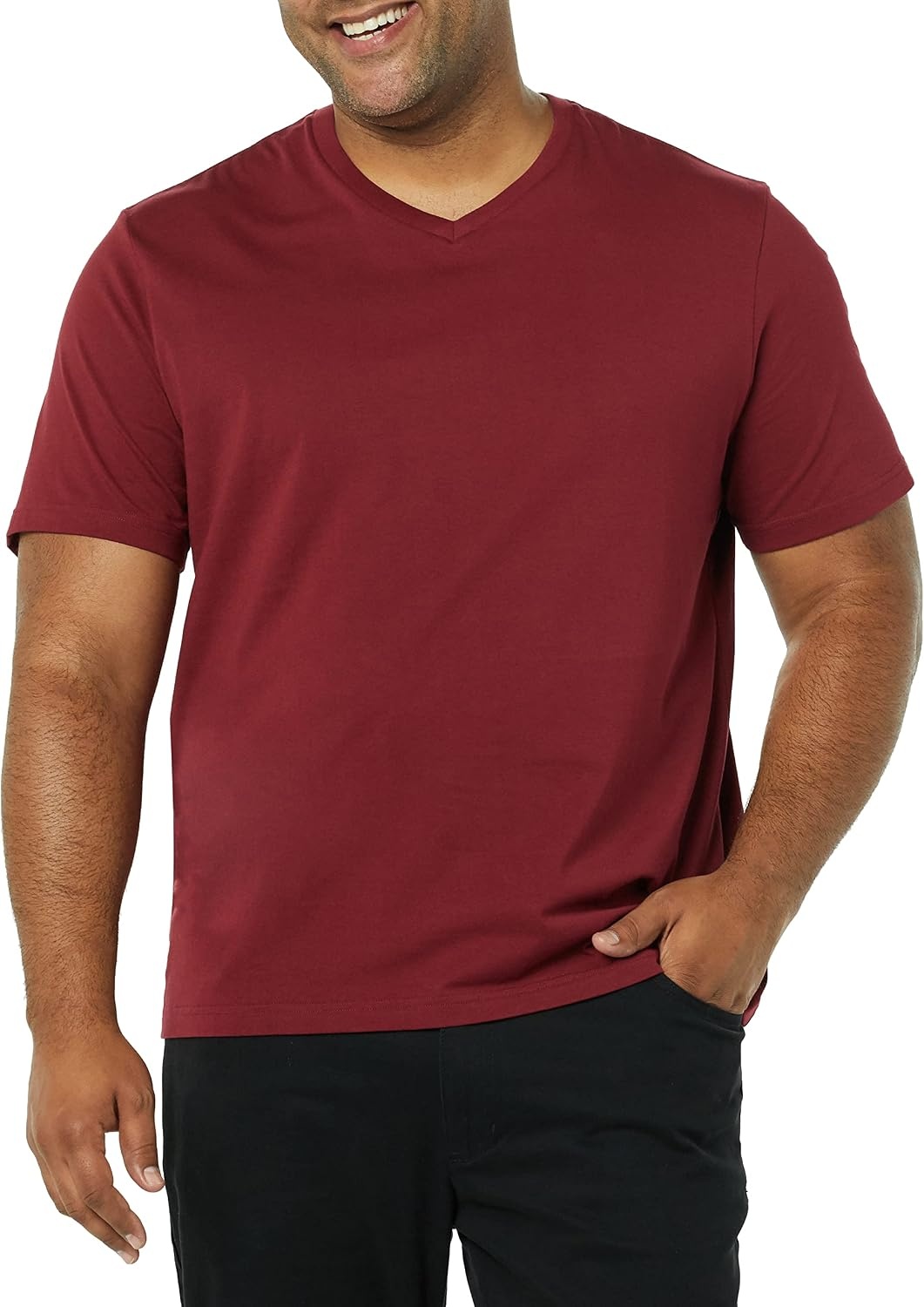 image:imageAmazon Essentials Mens Cotton ShortSleeve VNeck TShirts Pack of 2Charcoal HeatherBurgundy