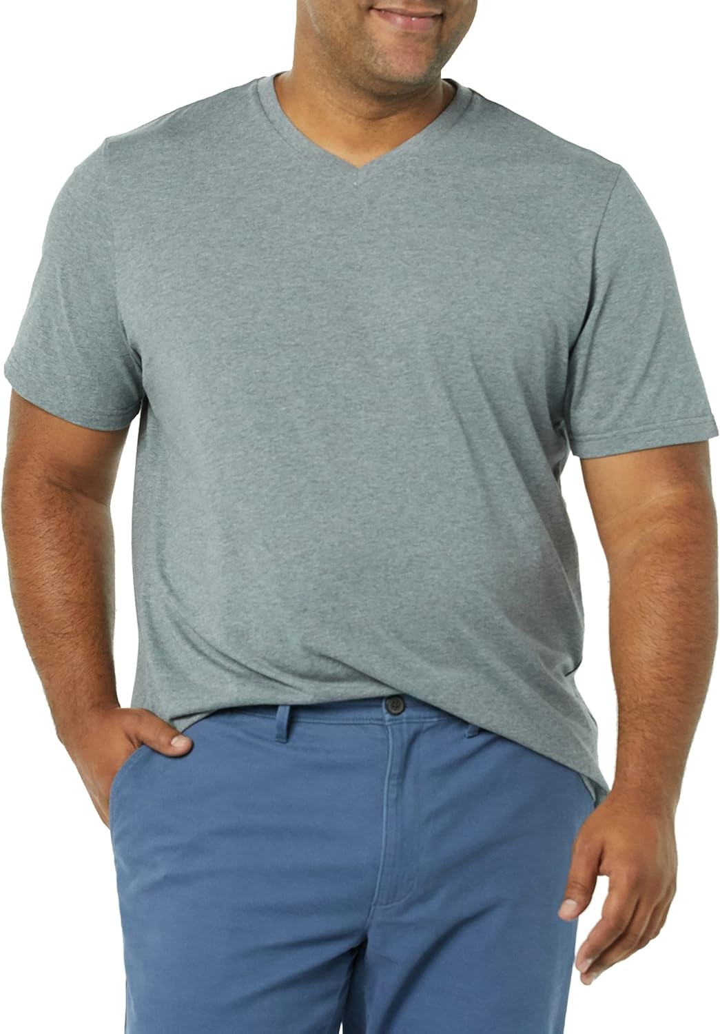 image:imageAmazon Essentials Mens Cotton ShortSleeve VNeck TShirts Pack of 2Heather Grey Cactus Print