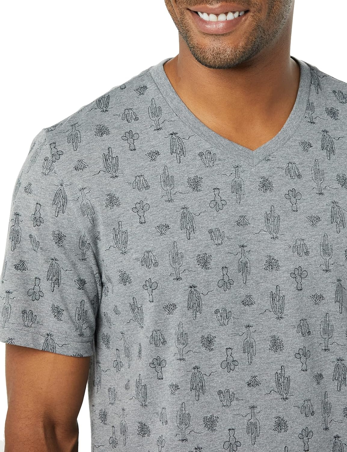 image:imageAmazon Essentials Mens Cotton ShortSleeve VNeck TShirts Pack of 2Heather Grey Cactus Print