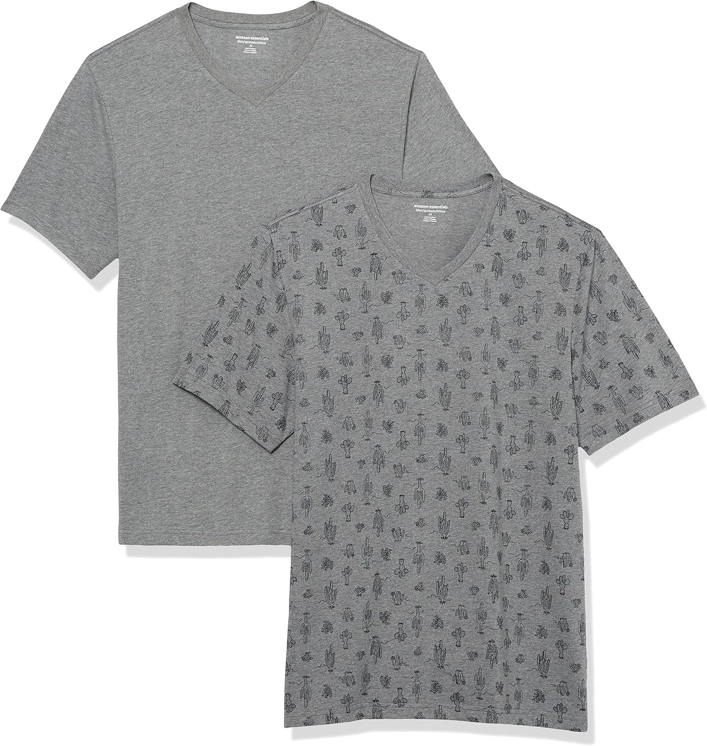image:imageAmazon Essentials Mens Cotton ShortSleeve VNeck TShirts Pack of 2Heather Grey Cactus Print