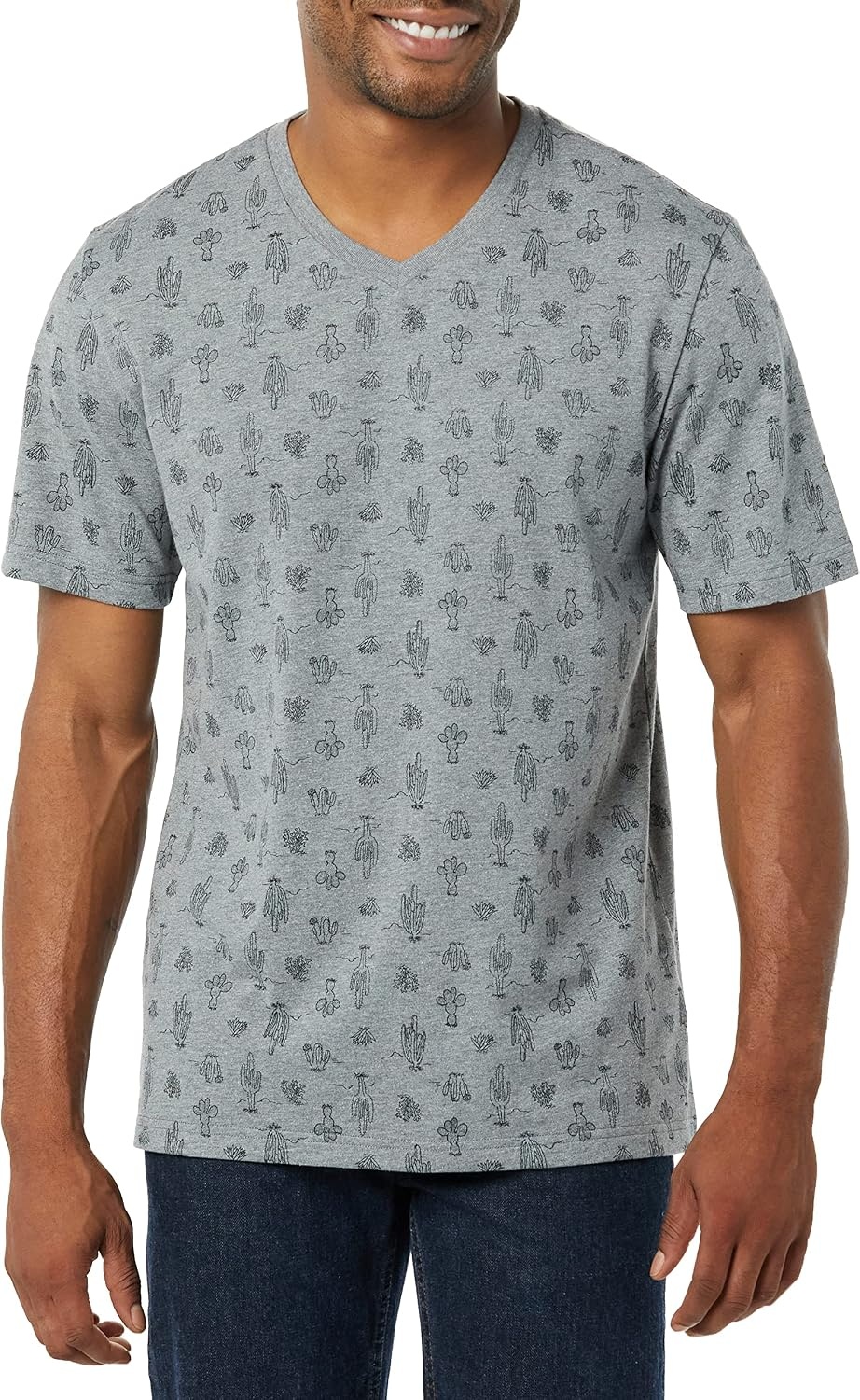 image:imageAmazon Essentials Mens Cotton ShortSleeve VNeck TShirts Pack of 2Heather Grey Cactus Print