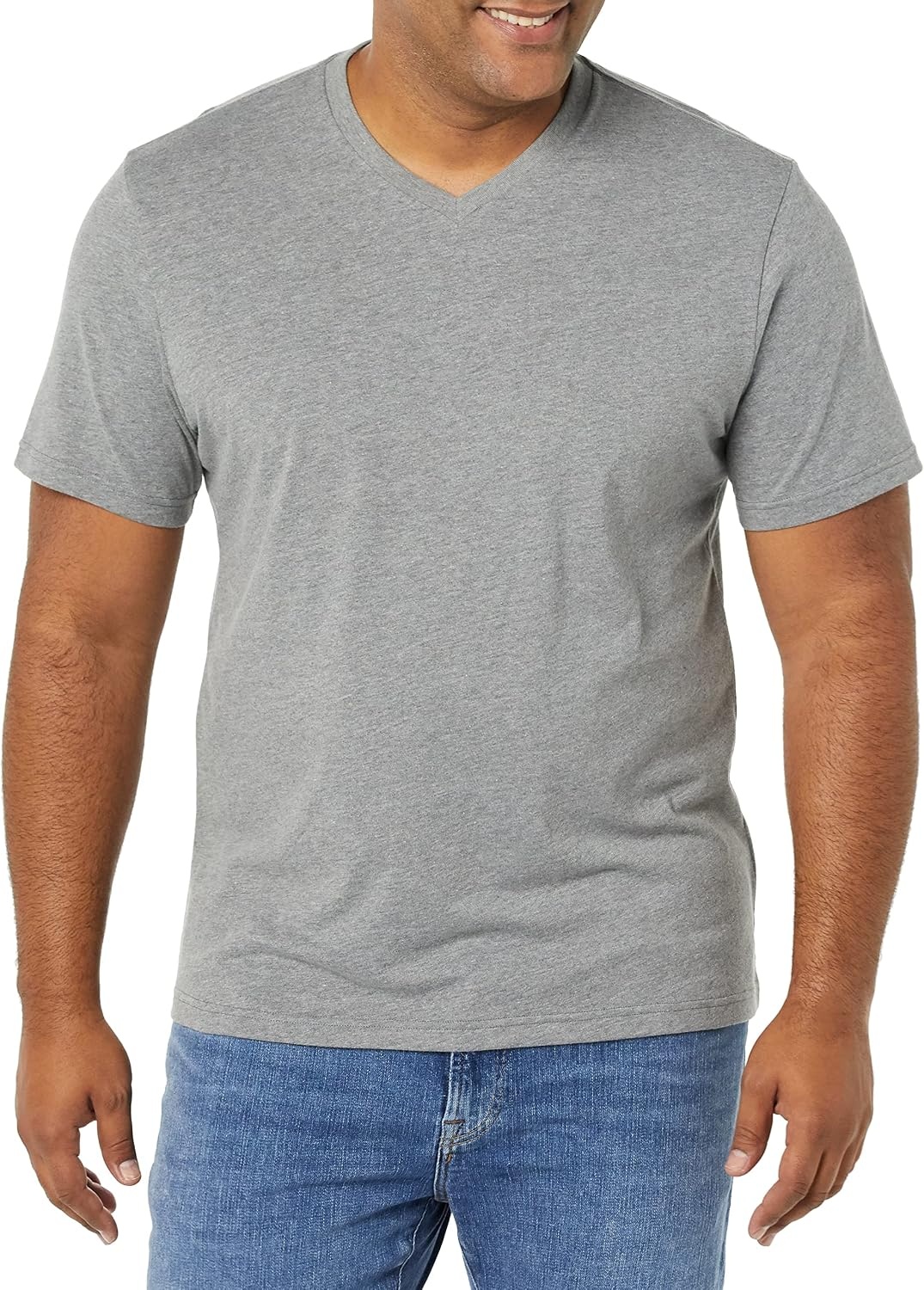 image:imageAmazon Essentials Mens Cotton ShortSleeve VNeck TShirts Pack of 2Heather GreyHeather Grey