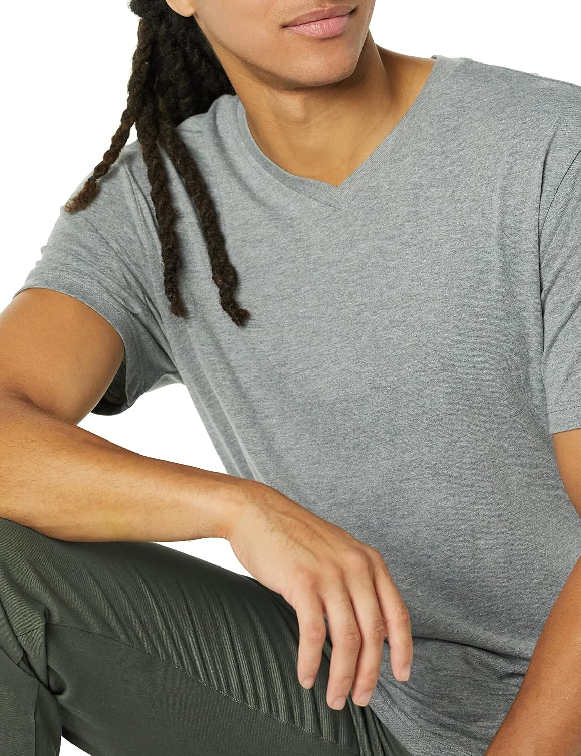 image:imageAmazon Essentials Mens Cotton ShortSleeve VNeck TShirts Pack of 2Heather GreyHeather Grey