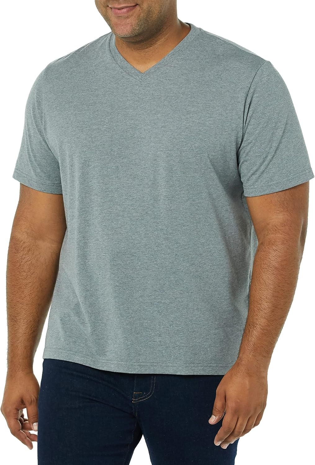 image:imageAmazon Essentials Mens Cotton ShortSleeve VNeck TShirts Pack of 2Heather GreyHeather Grey