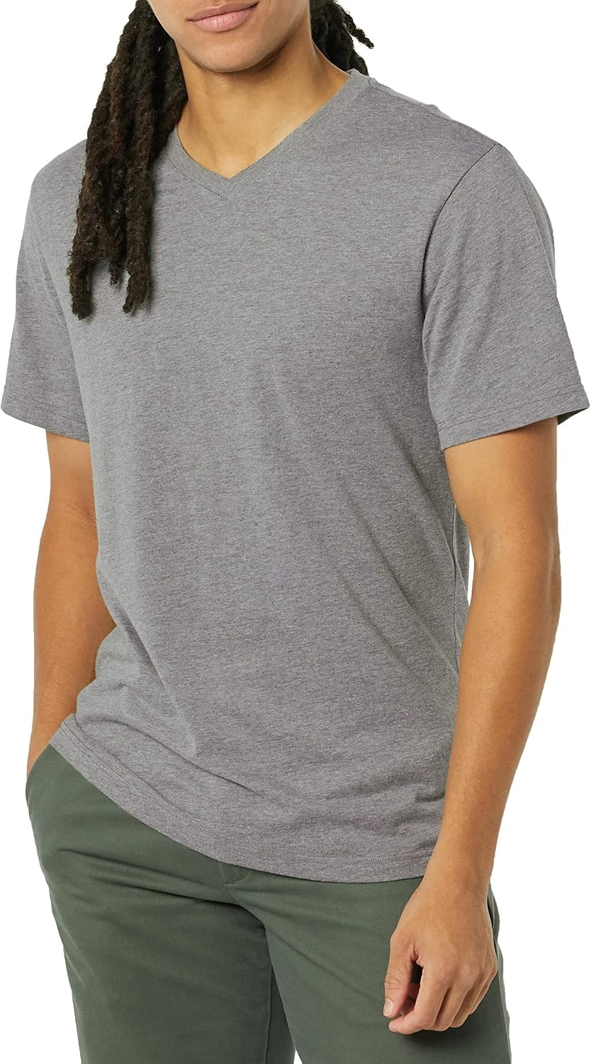 image:imageAmazon Essentials Mens Cotton ShortSleeve VNeck TShirts Pack of 2Heather GreyHeather Grey
