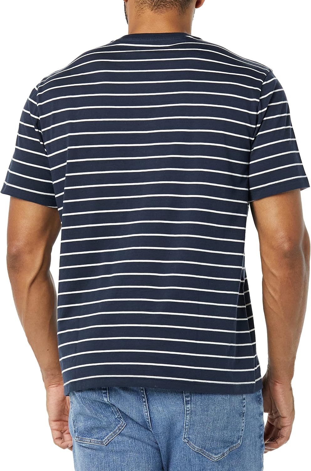 image:imageAmazon Essentials Mens Cotton ShortSleeve VNeck TShirts Pack of 2Heather GreyNavy Stripe