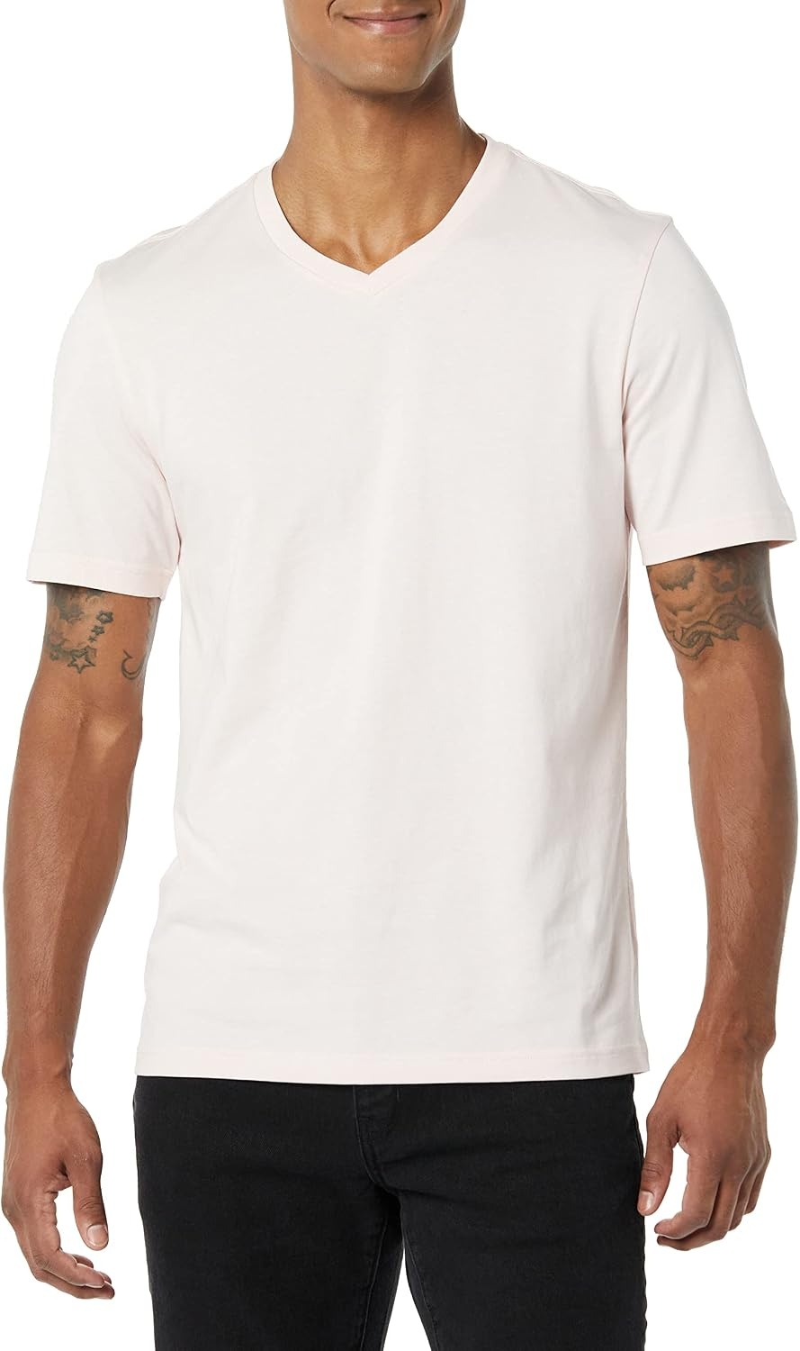 image:imageAmazon Essentials Mens Cotton ShortSleeve VNeck TShirts Pack of 2Heather GreyPale Pink