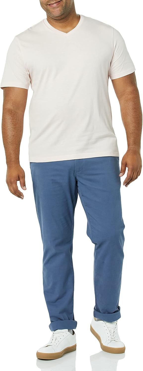 image:imageAmazon Essentials Mens Cotton ShortSleeve VNeck TShirts Pack of 2Heather GreyPale Pink