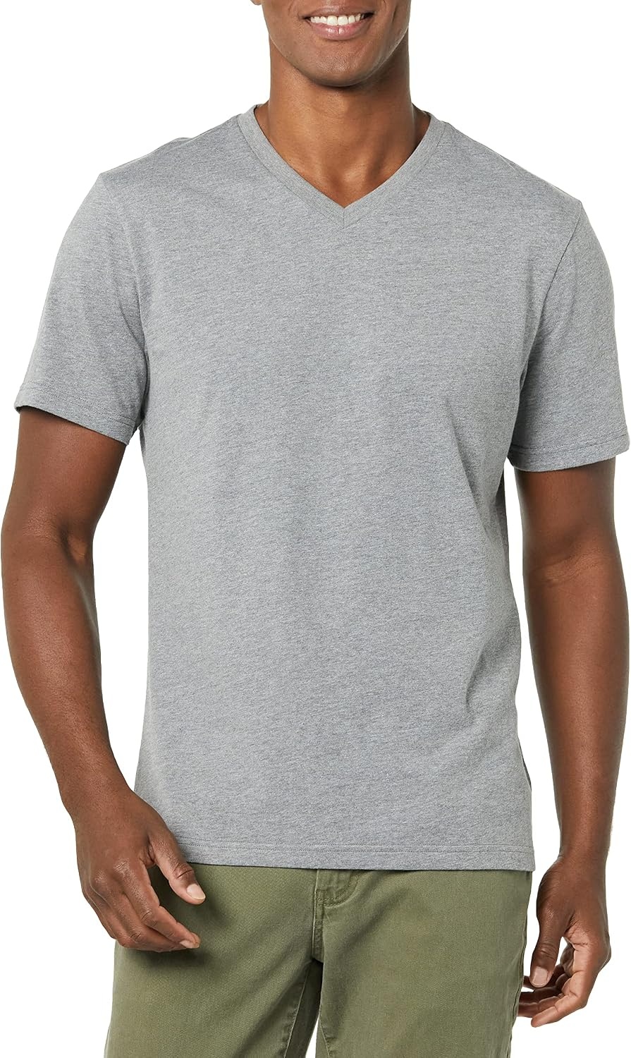 image:imageAmazon Essentials Mens Cotton ShortSleeve VNeck TShirts Pack of 2Heather GreyWhite