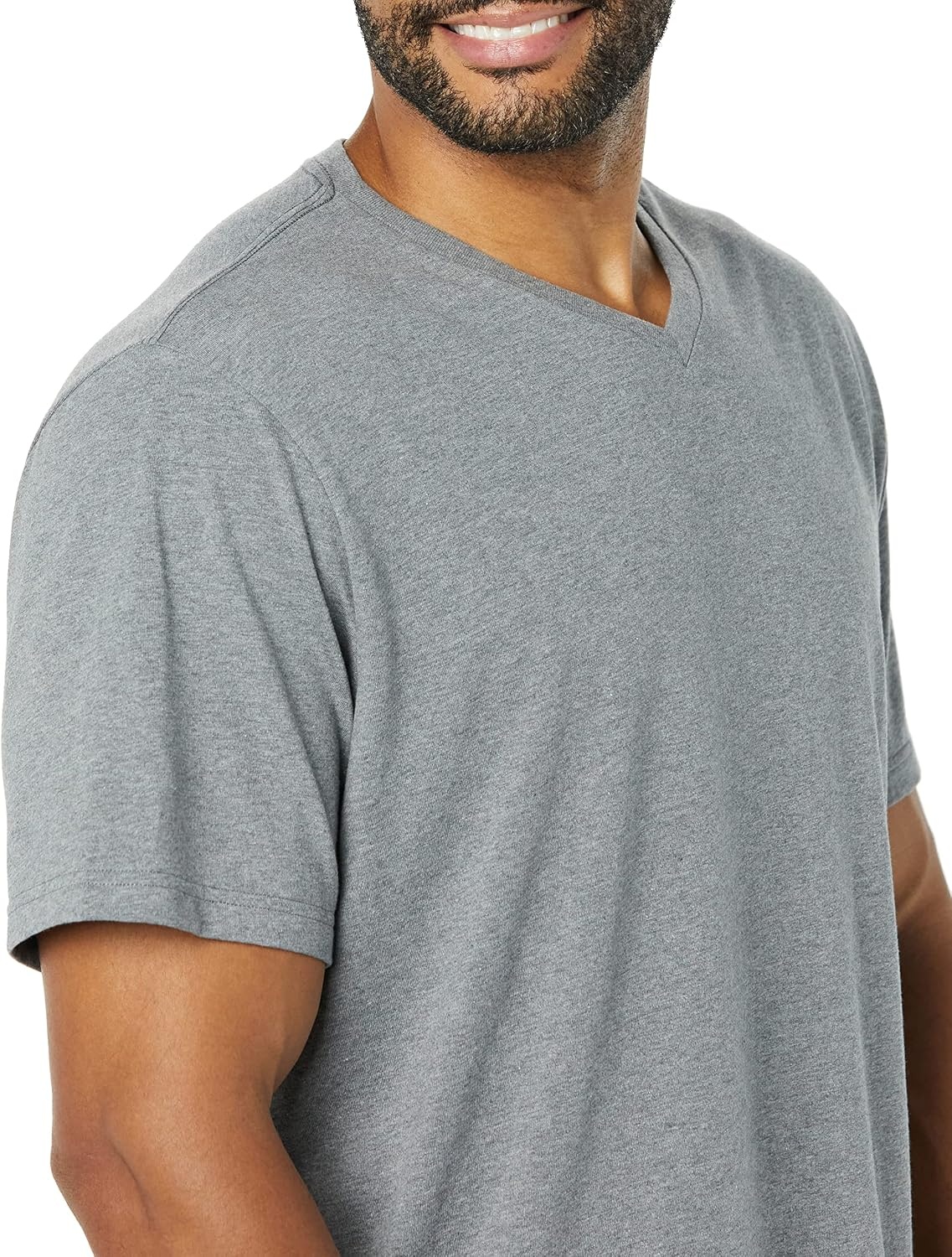 image:imageAmazon Essentials Mens Cotton ShortSleeve VNeck TShirts Pack of 2Heather GreyWhite