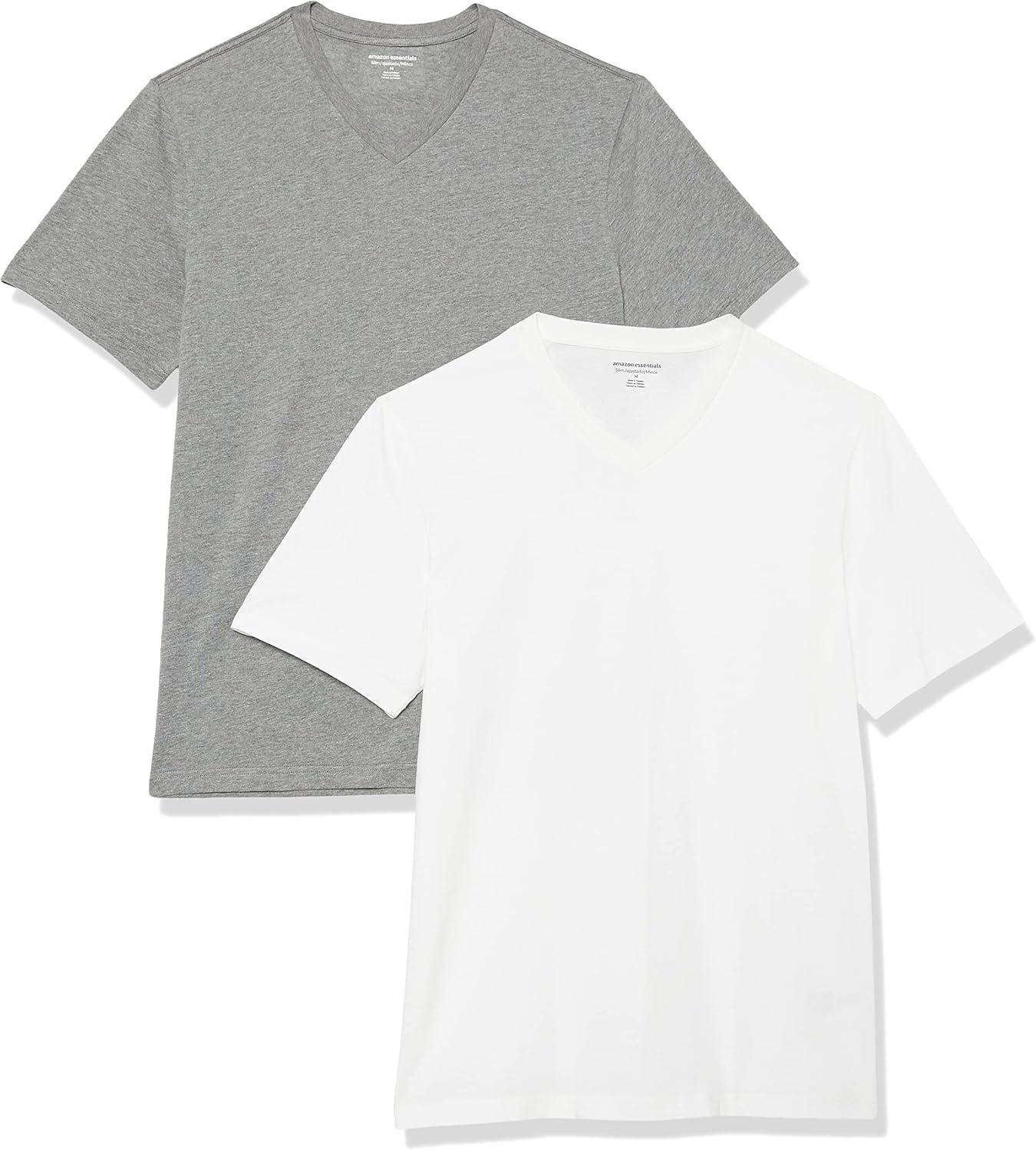 image:imageAmazon Essentials Mens Cotton ShortSleeve VNeck TShirts Pack of 2Heather GreyWhite