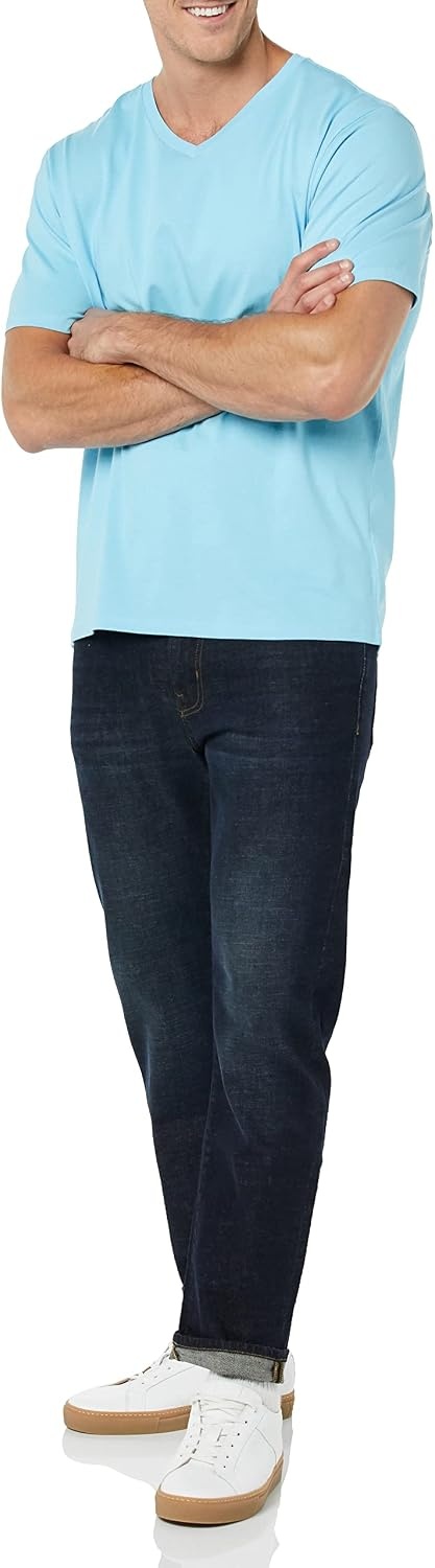 image:imageAmazon Essentials Mens Cotton ShortSleeve VNeck TShirts Pack of 2Light BlueLight Aqua
