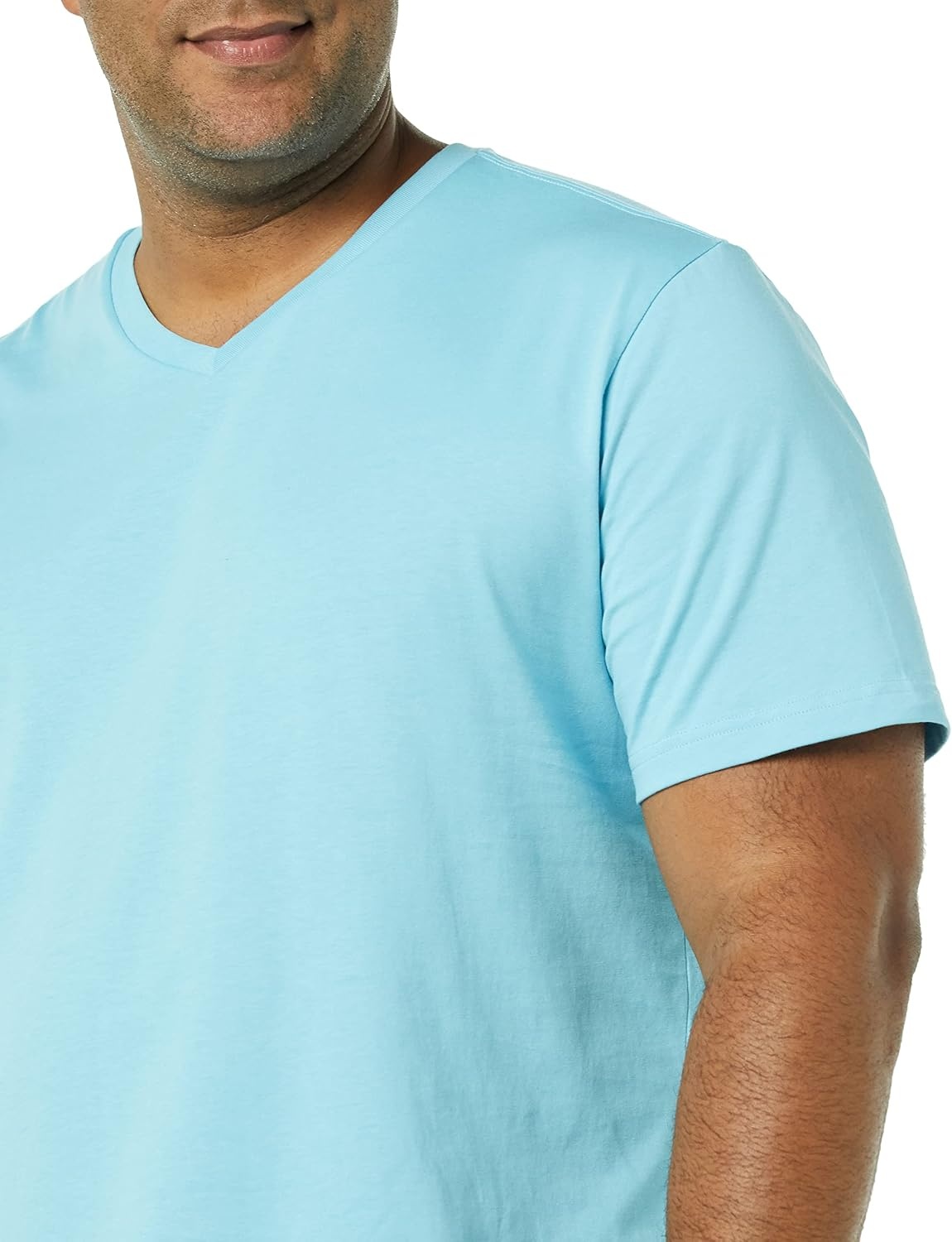 image:imageAmazon Essentials Mens Cotton ShortSleeve VNeck TShirts Pack of 2Light BlueLight Aqua