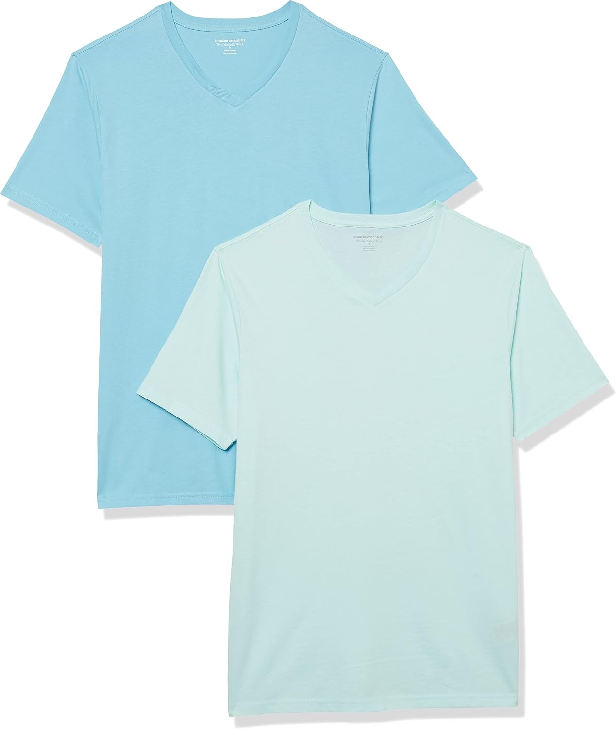 image:imageAmazon Essentials Mens Cotton ShortSleeve VNeck TShirts Pack of 2Light BlueLight Aqua