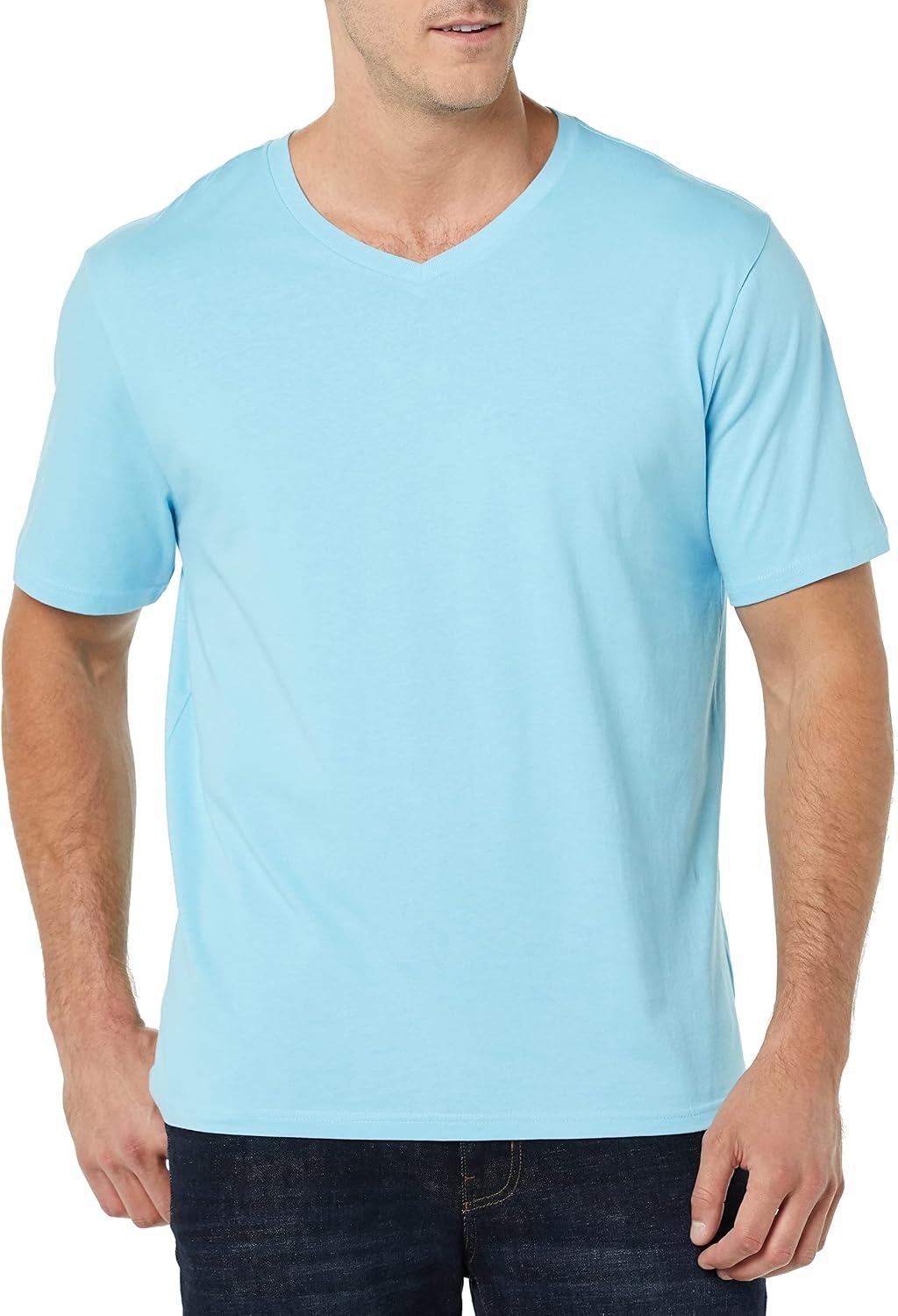 image:imageAmazon Essentials Mens Cotton ShortSleeve VNeck TShirts Pack of 2Light BlueLight Aqua