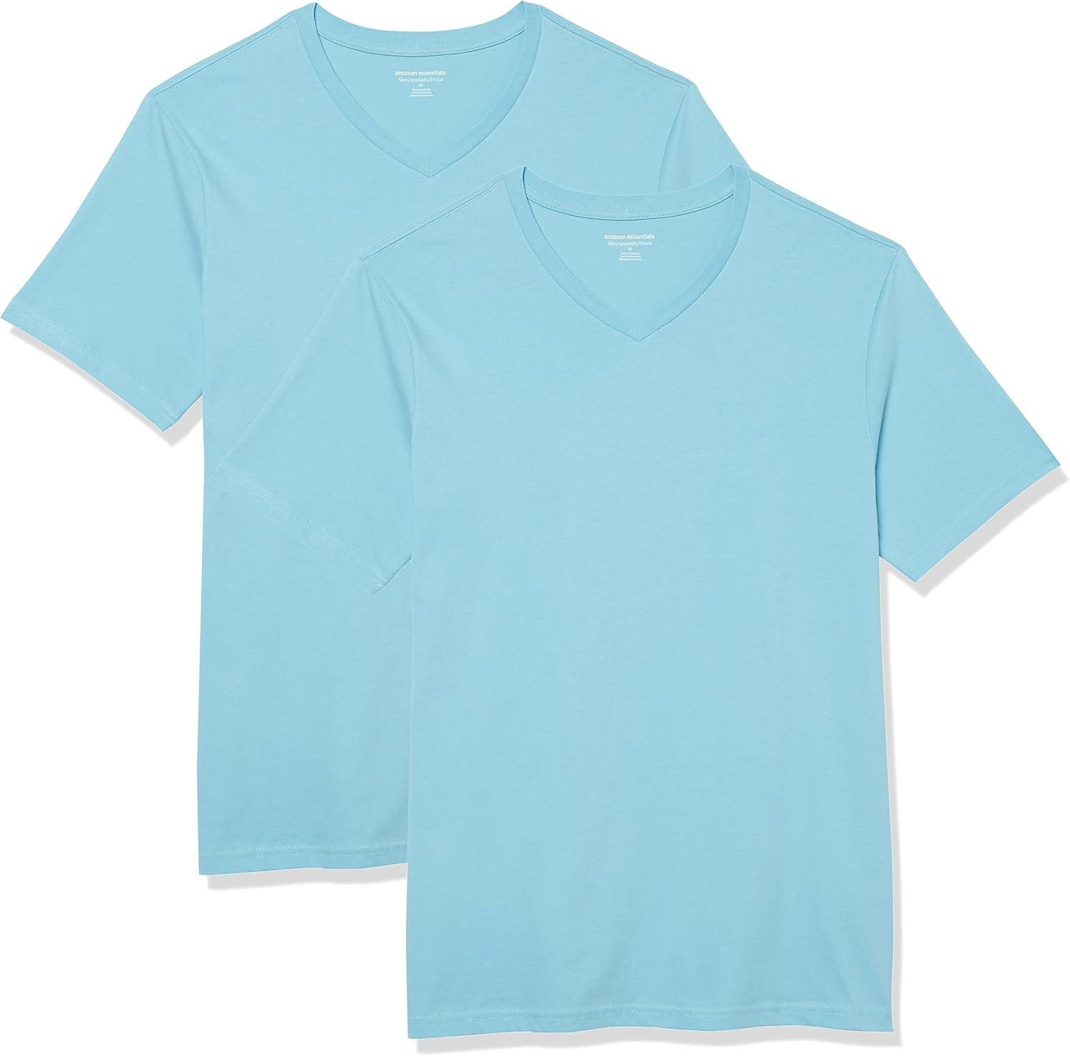image:imageAmazon Essentials Mens Cotton ShortSleeve VNeck TShirts Pack of 2Light BlueLight Blue