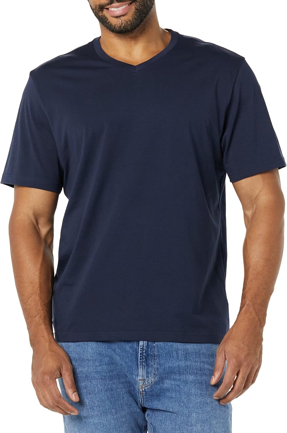 image:imageAmazon Essentials Mens Cotton ShortSleeve VNeck TShirts Pack of 2NavyCharcoal Heather