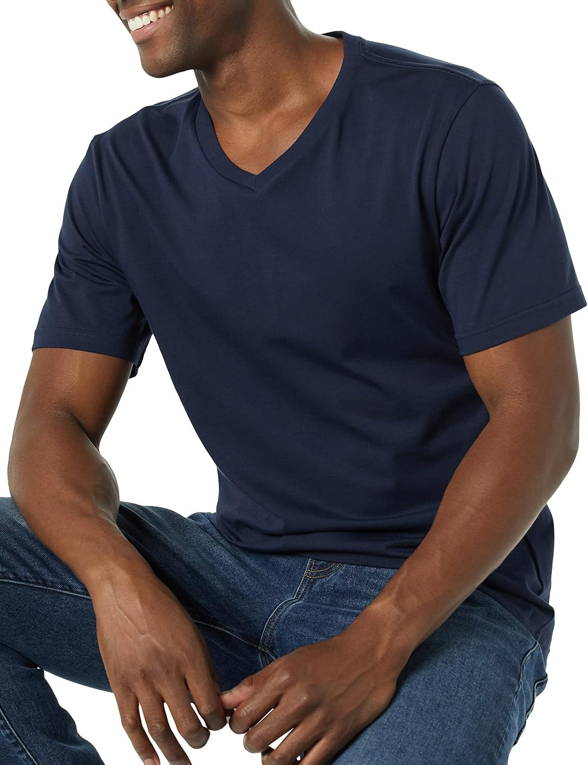 image:imageAmazon Essentials Mens Cotton ShortSleeve VNeck TShirts Pack of 2NavyCharcoal Heather