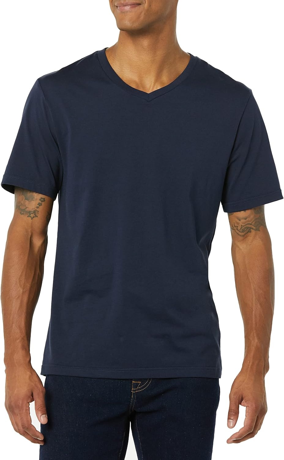 image:imageAmazon Essentials Mens Cotton ShortSleeve VNeck TShirts Pack of 2NavyCharcoal Heather
