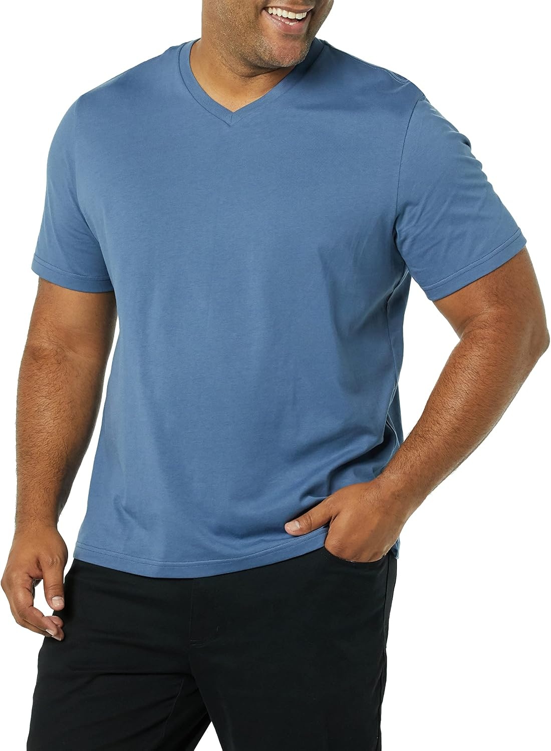 image:imageAmazon Essentials Mens Cotton ShortSleeve VNeck TShirts Pack of 2NavyDark Blue