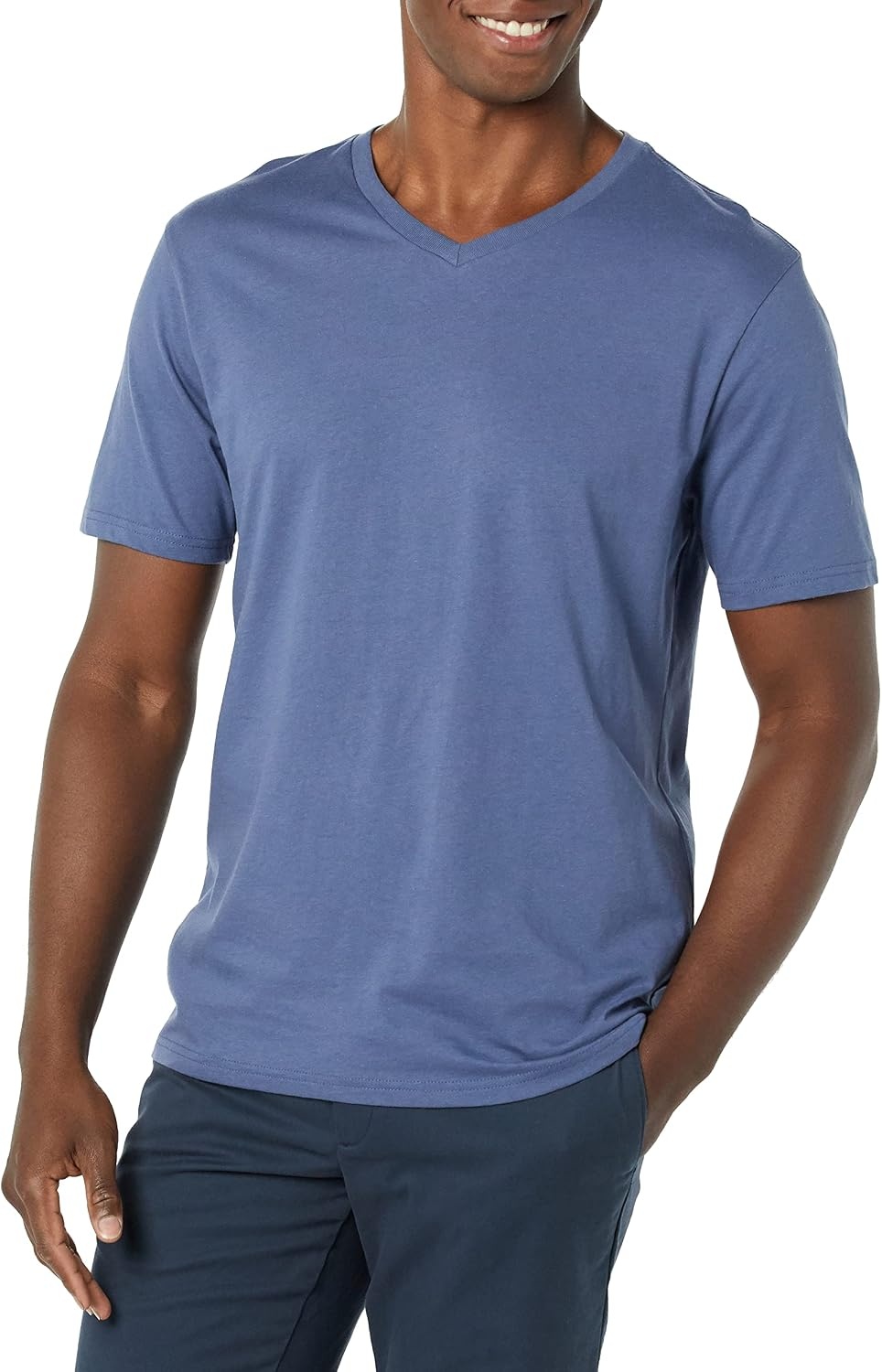 image:imageAmazon Essentials Mens Cotton ShortSleeve VNeck TShirts Pack of 2NavyDark Blue