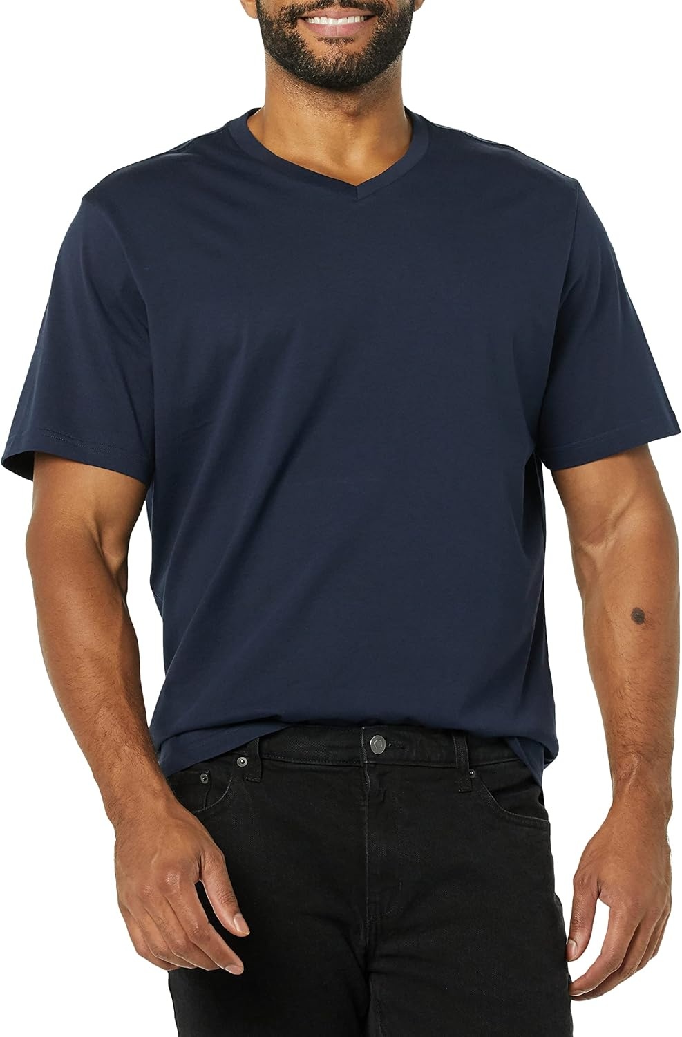 image:imageAmazon Essentials Mens Cotton ShortSleeve VNeck TShirts Pack of 2NavyDark Red