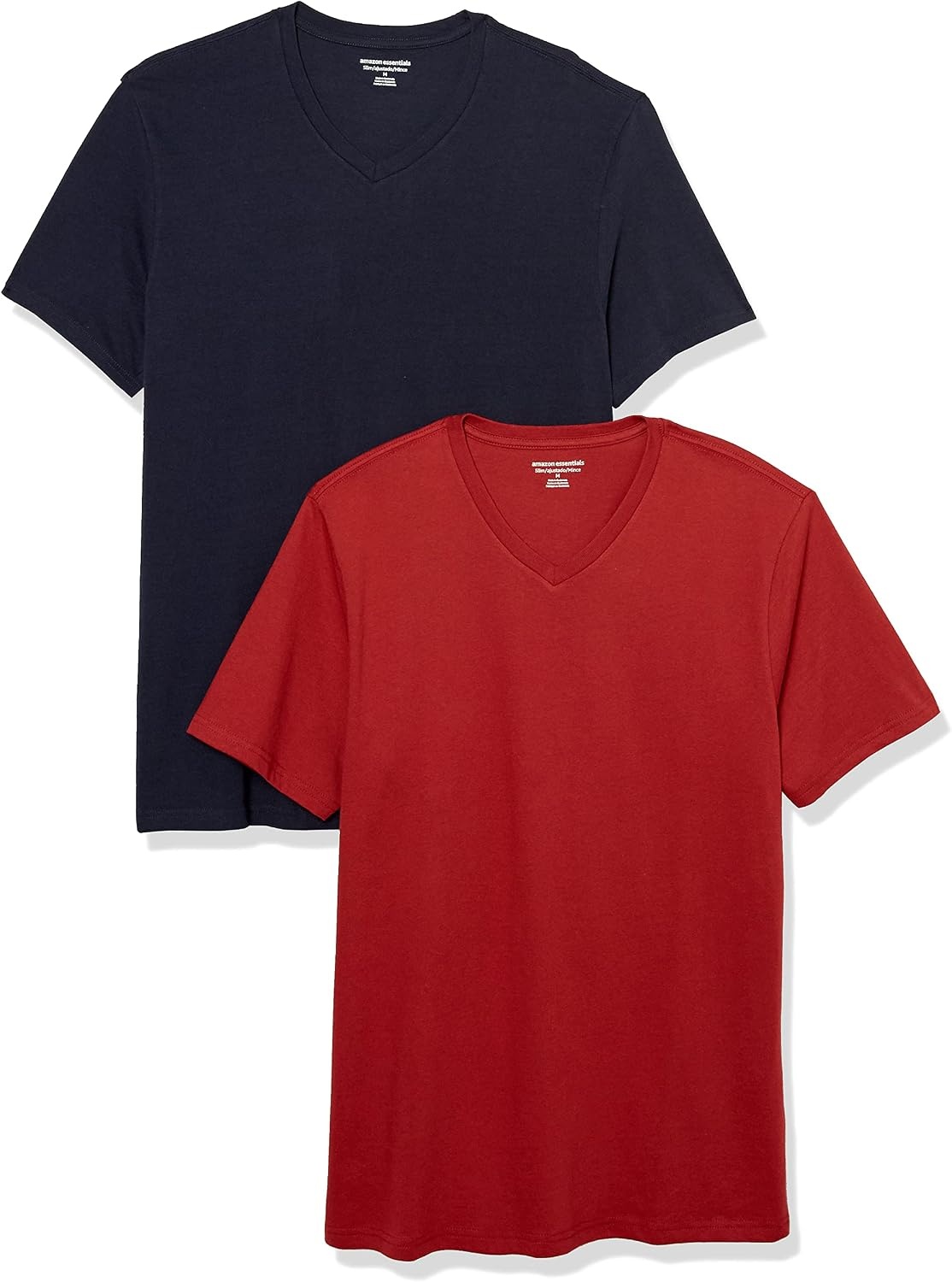 image:imageAmazon Essentials Mens Cotton ShortSleeve VNeck TShirts Pack of 2NavyDark Red