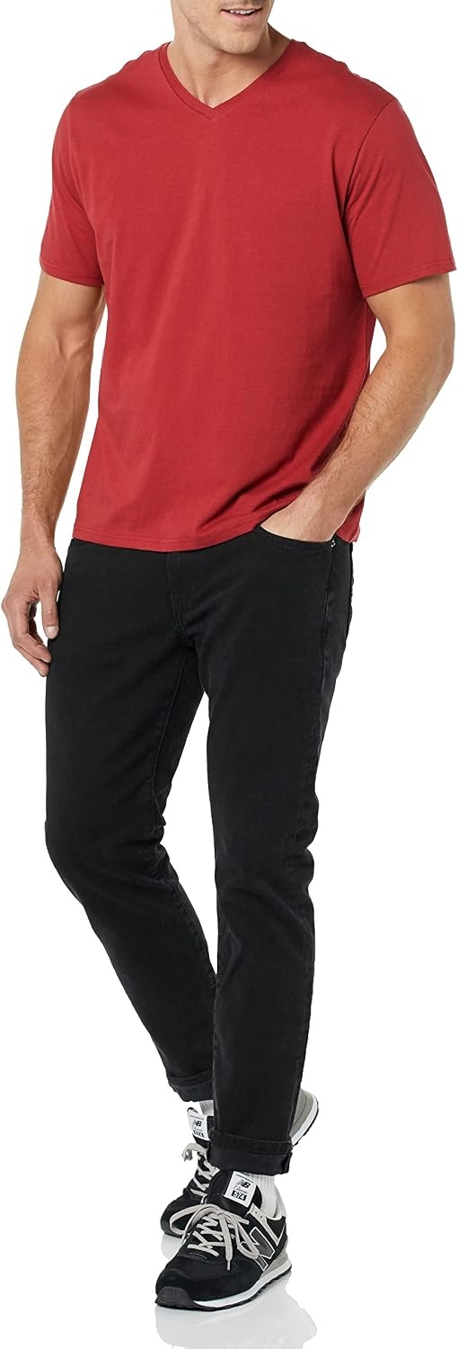image:imageAmazon Essentials Mens Cotton ShortSleeve VNeck TShirts Pack of 2NavyDark Red