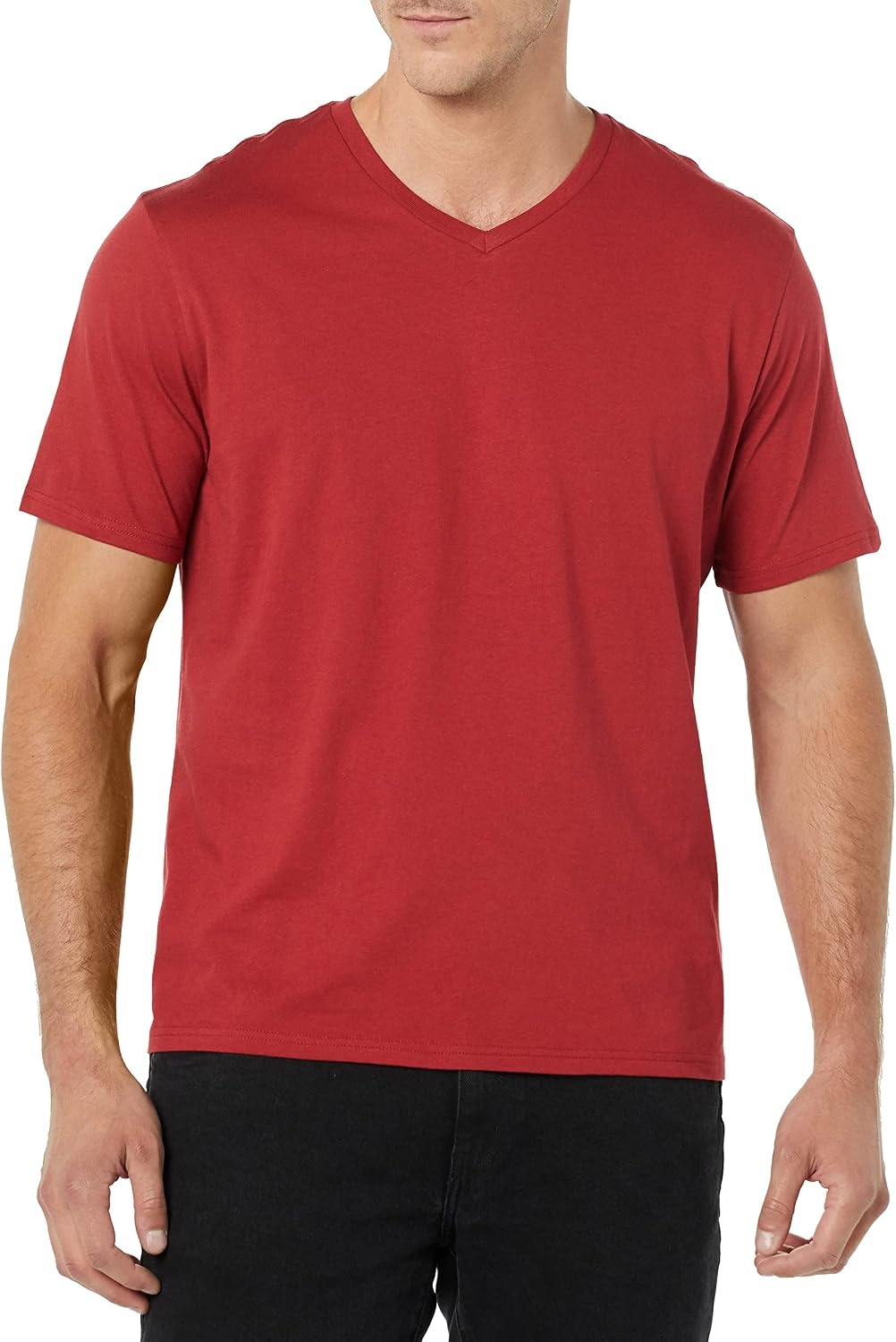 image:imageAmazon Essentials Mens Cotton ShortSleeve VNeck TShirts Pack of 2NavyDark Red