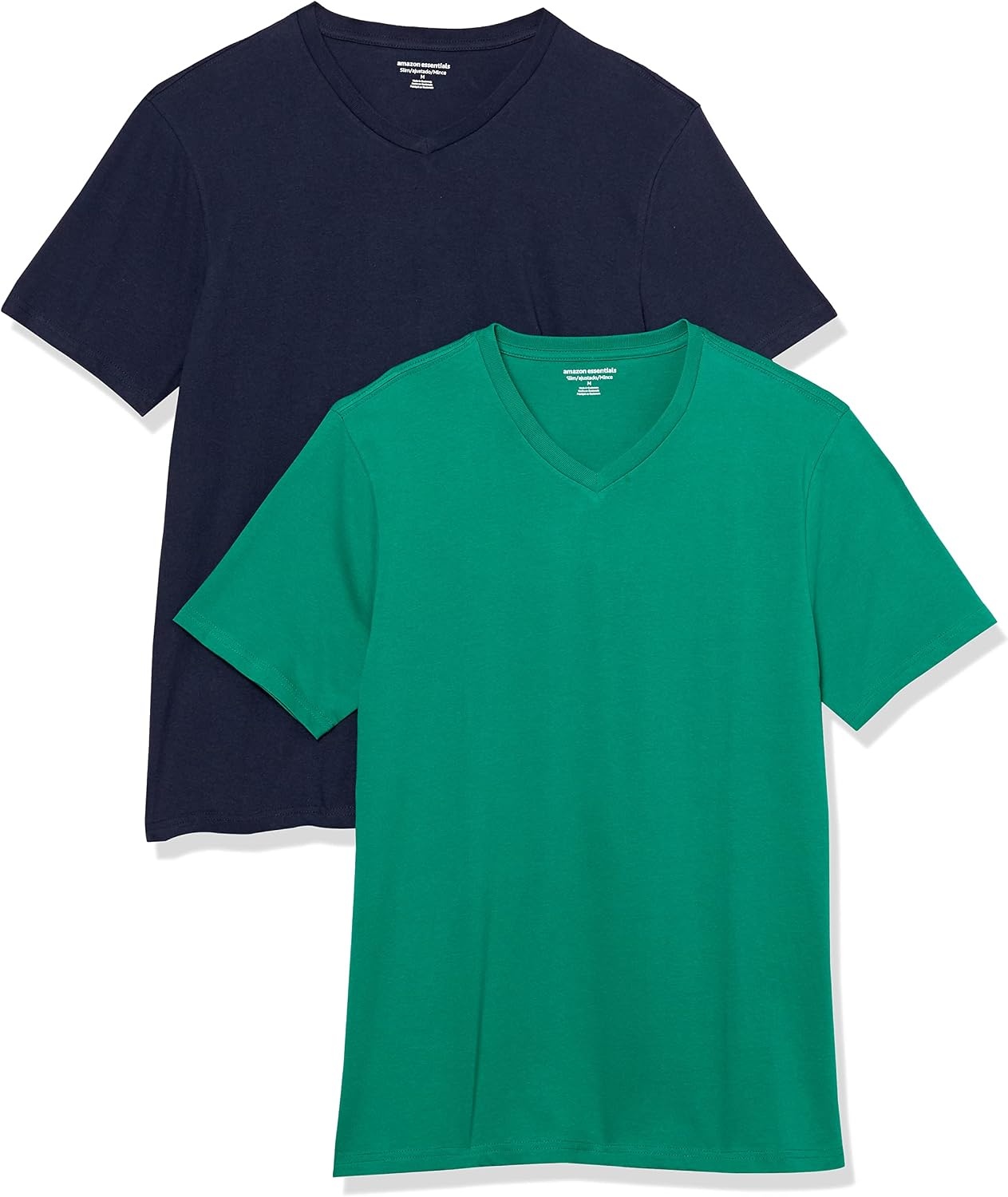 image:imageAmazon Essentials Mens Cotton ShortSleeve VNeck TShirts Pack of 2NavyGreen