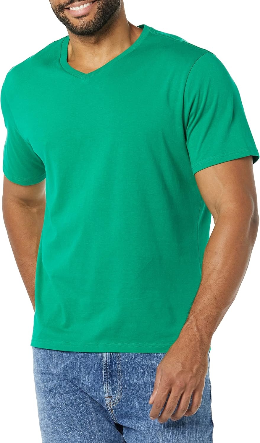 image:imageAmazon Essentials Mens Cotton ShortSleeve VNeck TShirts Pack of 2NavyGreen