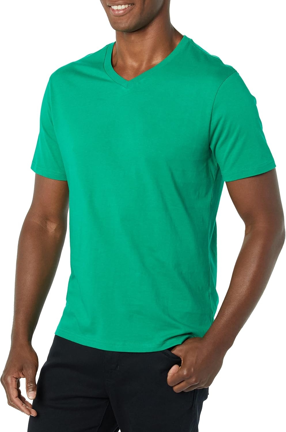 image:imageAmazon Essentials Mens Cotton ShortSleeve VNeck TShirts Pack of 2NavyGreen