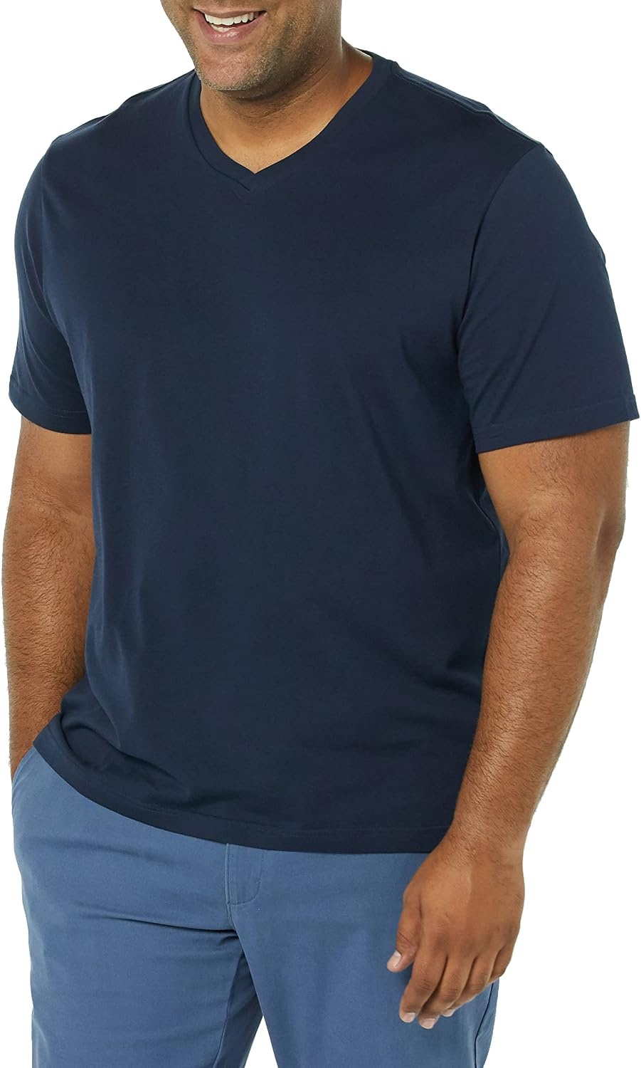 image:imageAmazon Essentials Mens Cotton ShortSleeve VNeck TShirts Pack of 2NavyGreen