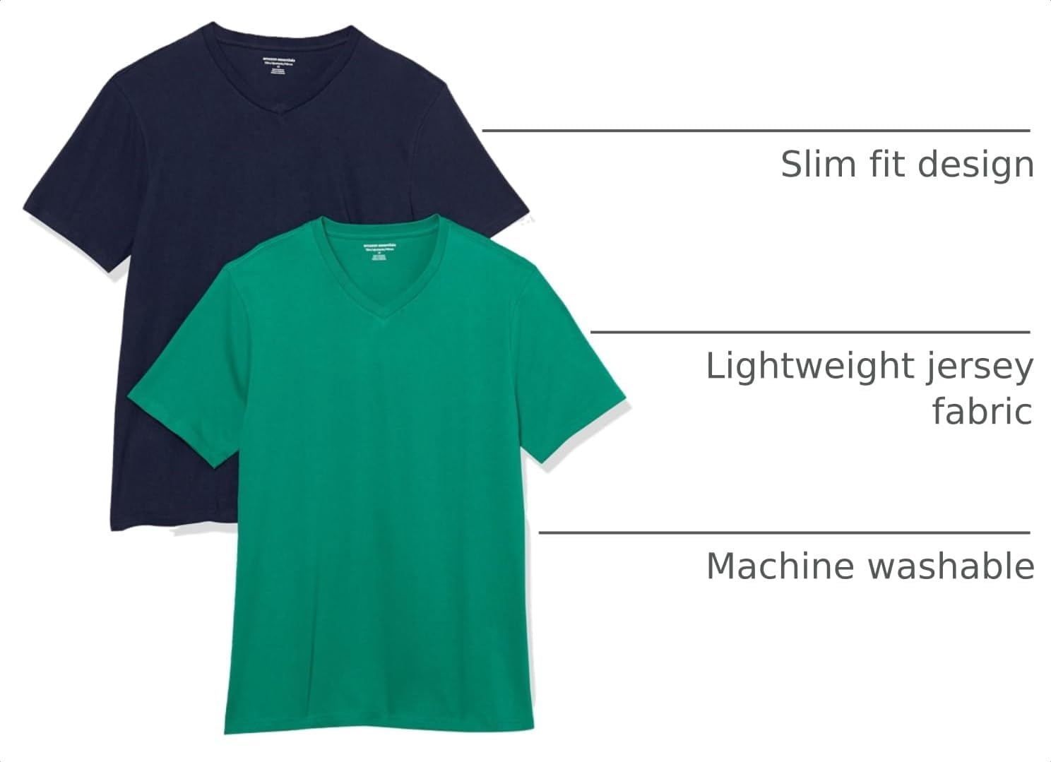 image:imageAmazon Essentials Mens Cotton ShortSleeve VNeck TShirts Pack of 2NavyGreen