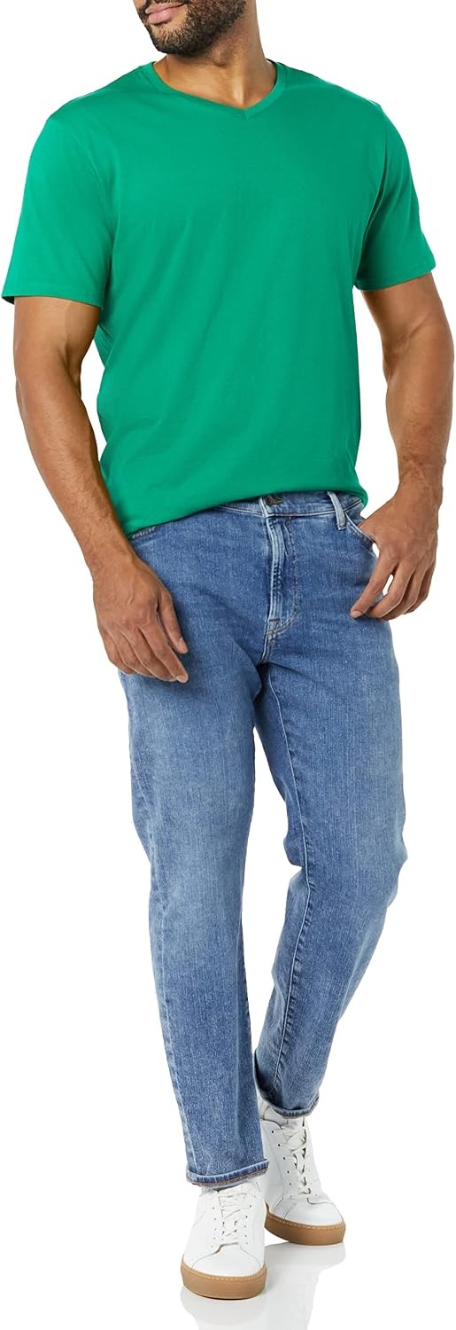 image:imageAmazon Essentials Mens Cotton ShortSleeve VNeck TShirts Pack of 2NavyGreen