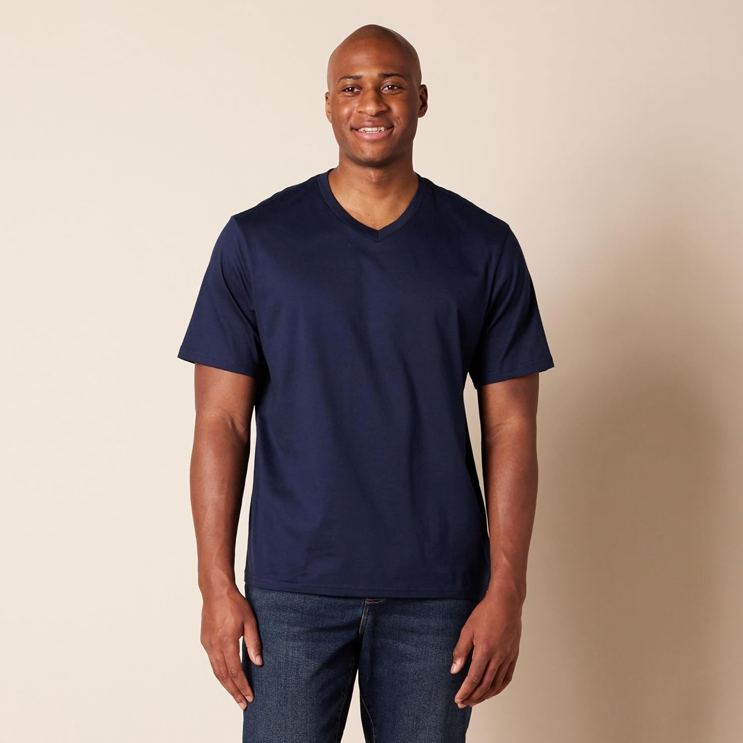 image:imageAmazon Essentials Mens Cotton ShortSleeve VNeck TShirts Pack of 2NavyNavy