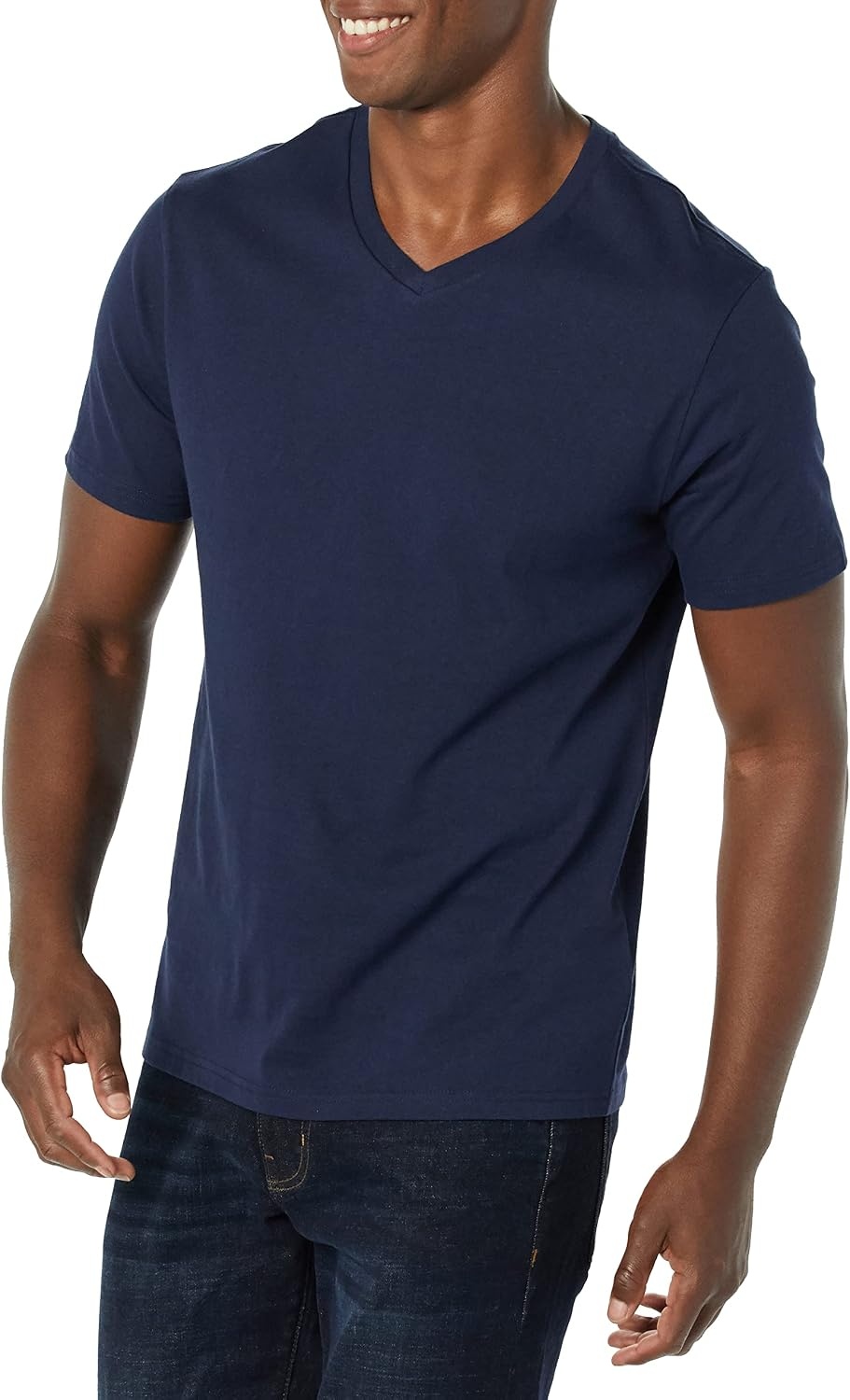 image:imageAmazon Essentials Mens Cotton ShortSleeve VNeck TShirts Pack of 2NavyNavy