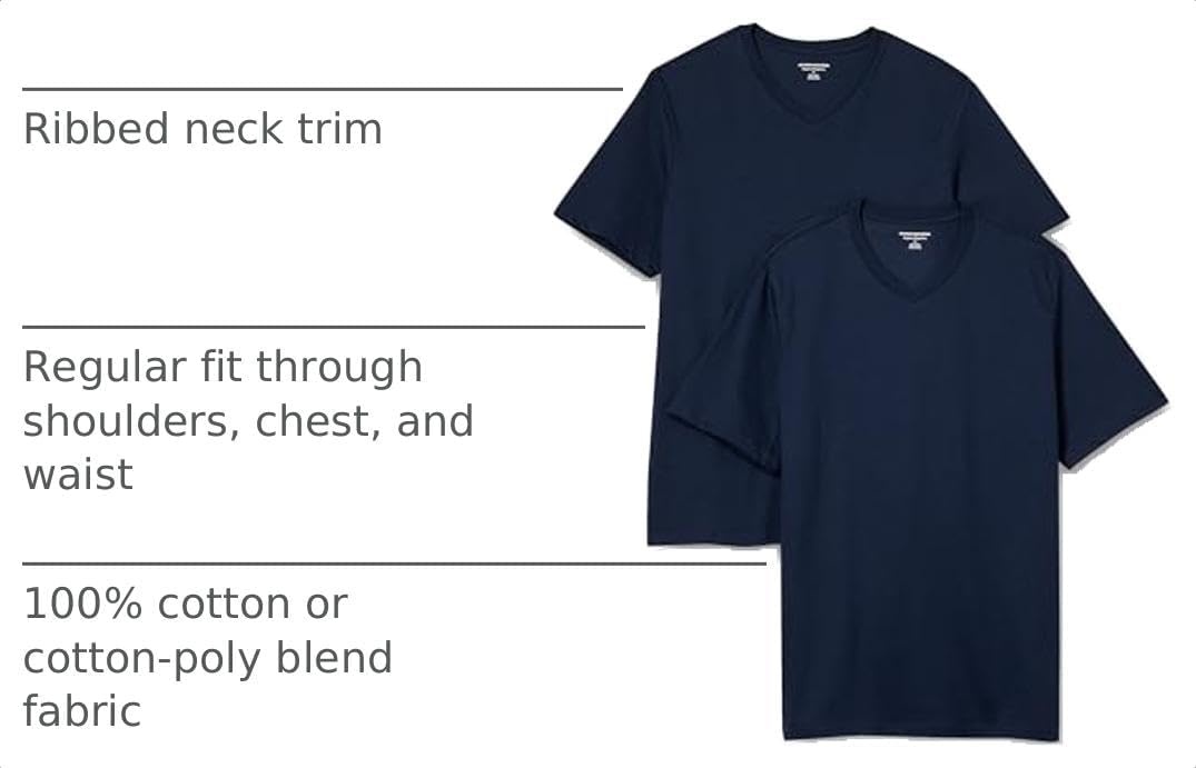 image:imageAmazon Essentials Mens Cotton ShortSleeve VNeck TShirts Pack of 2NavyNavy