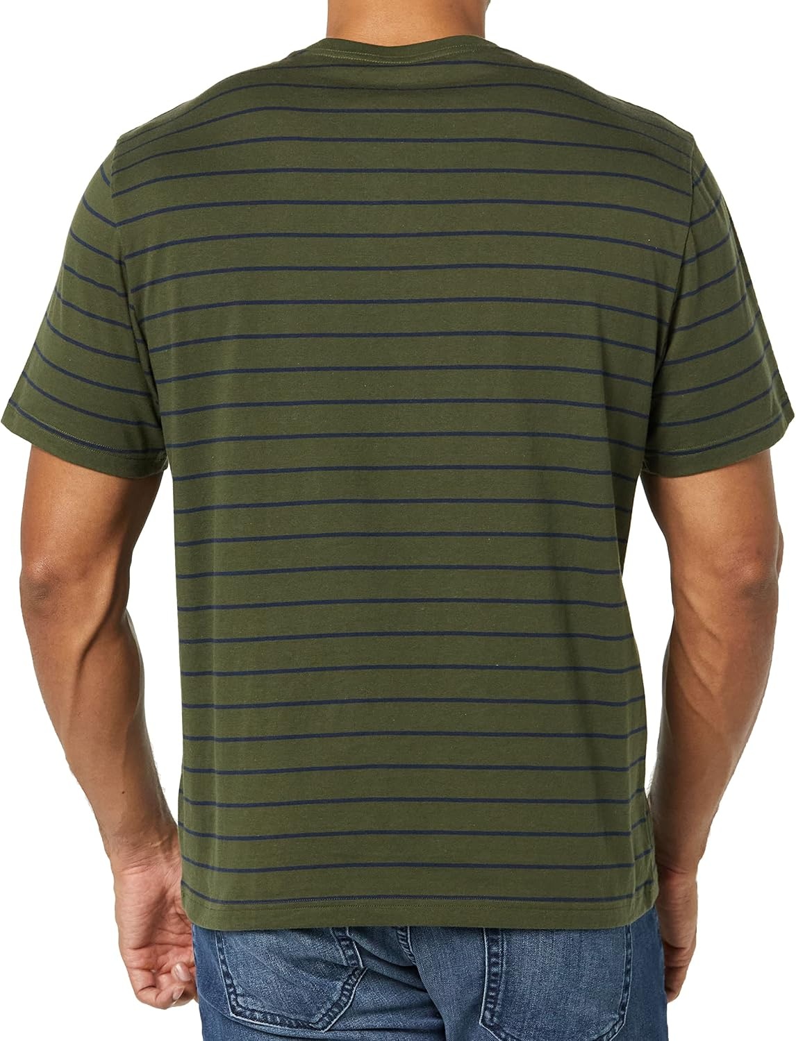 image:imageAmazon Essentials Mens Cotton ShortSleeve VNeck TShirts Pack of 2NavyOlive Stripe