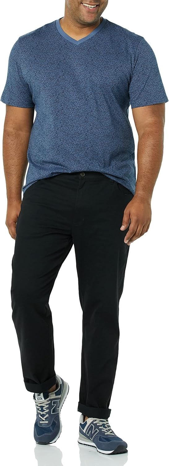 image:imageAmazon Essentials Mens Cotton ShortSleeve VNeck TShirts Pack of 2Washed Blue Tonal Floral Print